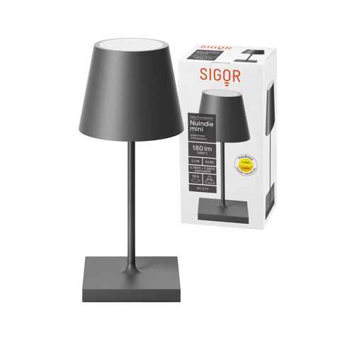 SIGOR LED Tischleuchte stilvolle Akku-Tischlampe Nuindie Mini, LED fest integriert, Warmweiß, Extra-Warmweiß, elegante, kabellose Schreibtischlampe, 25x10x10 cm