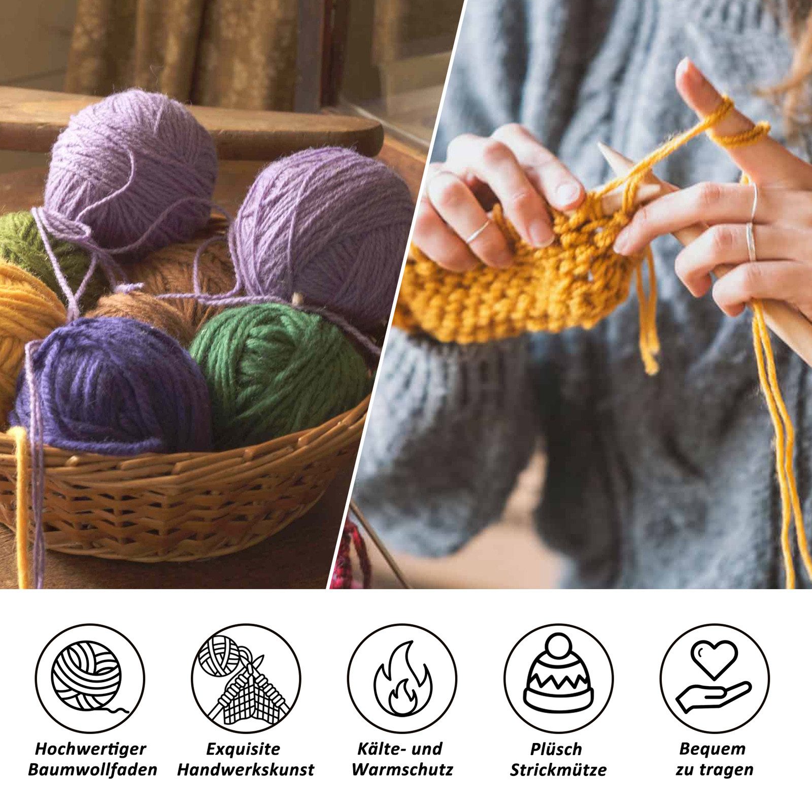 TAN.TOMI Strickmütze Beanie Damen Warm, Mütze Damen Herbst Winter Federnd (Strickmützen Mit Fleece Gefüttert) Wollmütze Damen Geeignet für Schule, Arbeit, Skifa – Bild 5 von 5