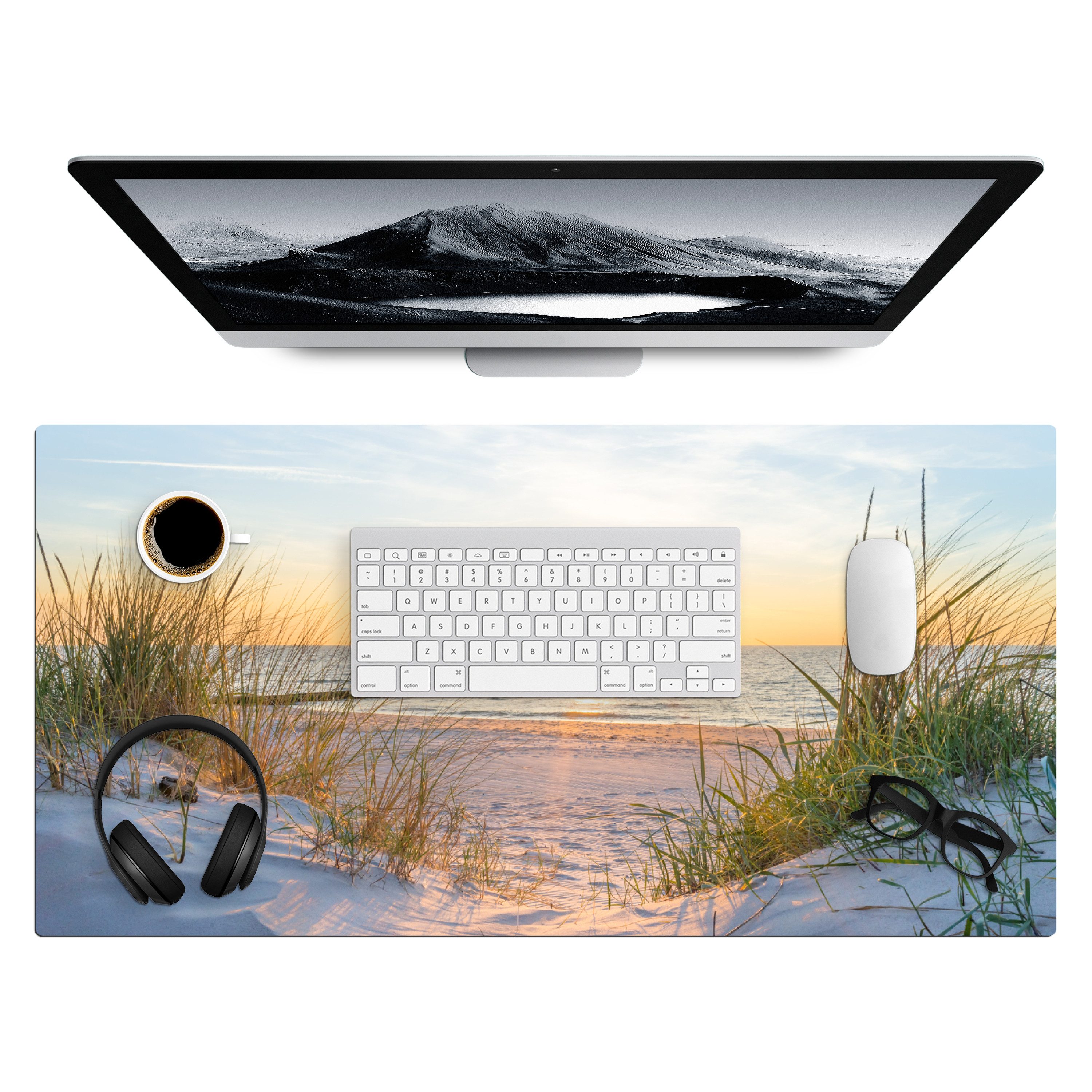 MuchoWow Gaming Mauspad Strand - Sonne - Düne - Gras - Sand - Horizont (1-St), Gaming Mauspad XXL, Schreibtischunterlage, Desk Mat Groß, 80x40 cm