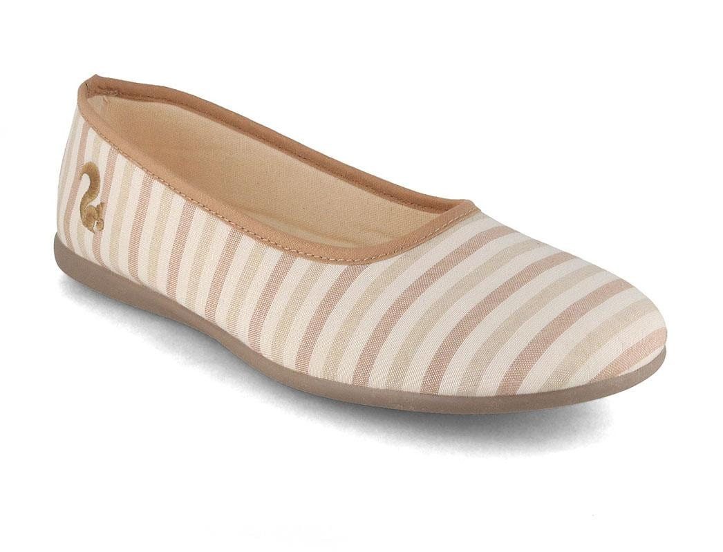 thies Pyjama Baumwoll Ballerina, beige stripe Hausschuh