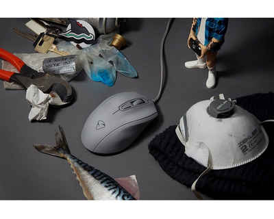 MIONIX Gaming + Artists Maus Castor Shark Optisch Mäuse (Fin Grau, Daumenknopf, LED-Leuchteffekte, ergonomisches Design)