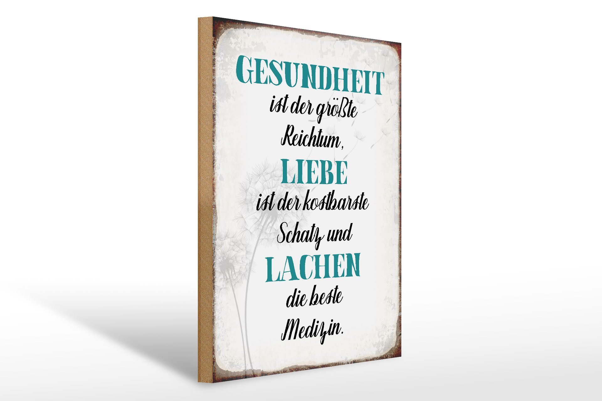 Femer GmbH Holzbild Spruch 30x40cm Gesundheit Liebe Lachen Medizin