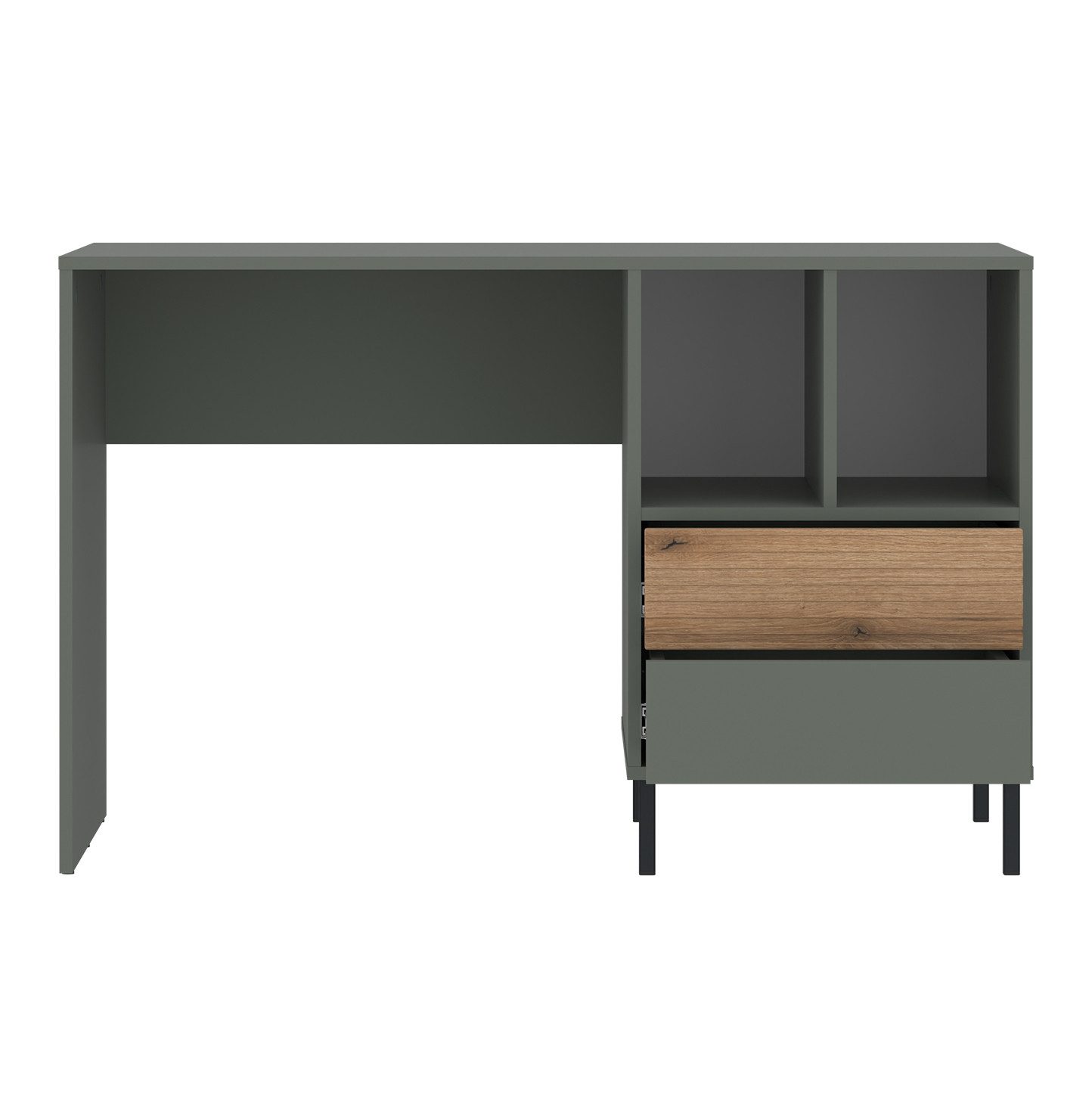 Lomadox Schreibtisch PARMA-129, in grau-grün, kombiniert mit Eiche Nb., 2 Schubkästen, 120 cm breit