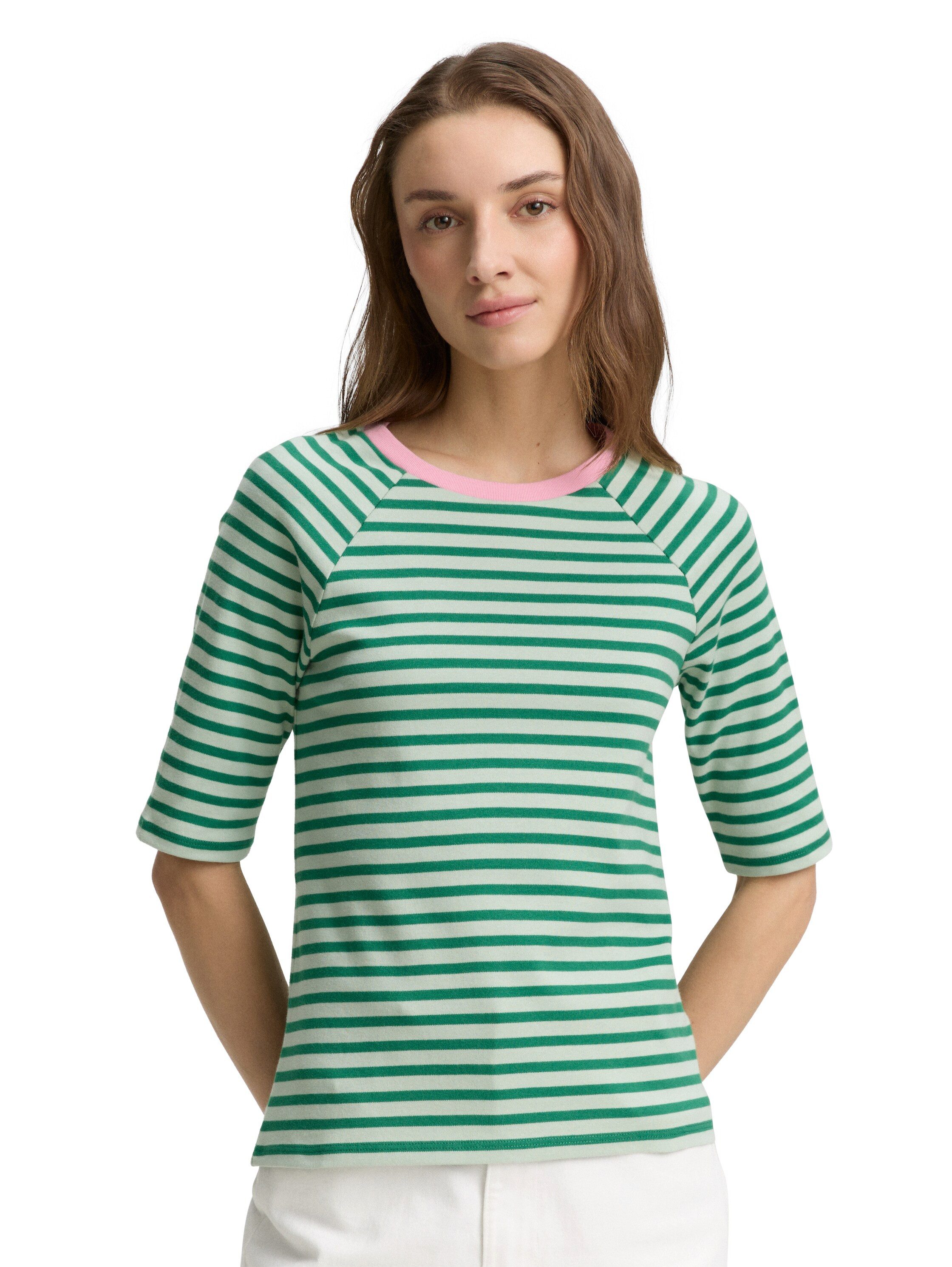 TOM TAILOR Denim Rundhalsshirt mit Streifen-Muster