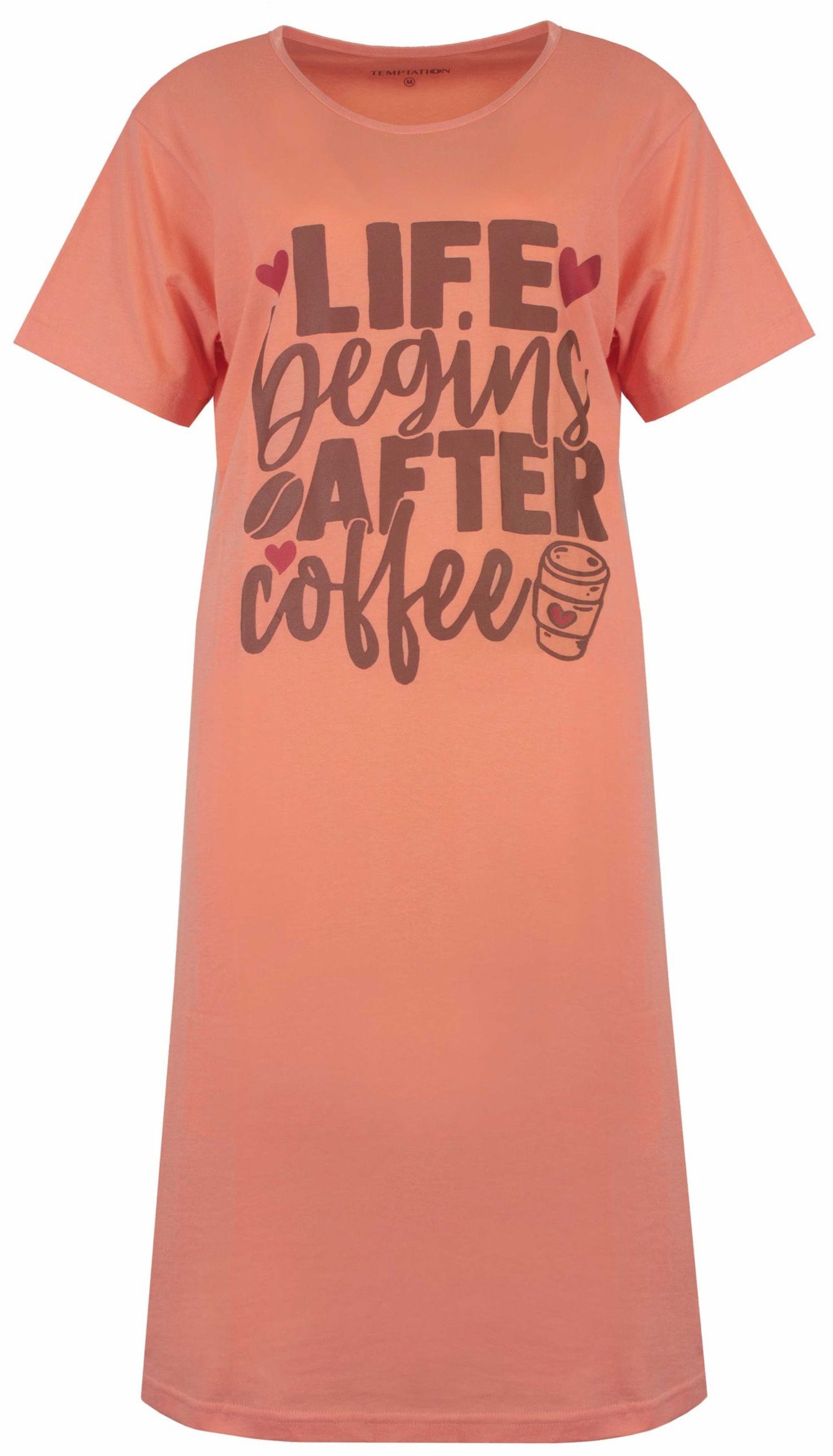 TEMPTATION Nachthemd Damen Schlafshirt mit kurzem Arm (1-tlg) Baumwolle