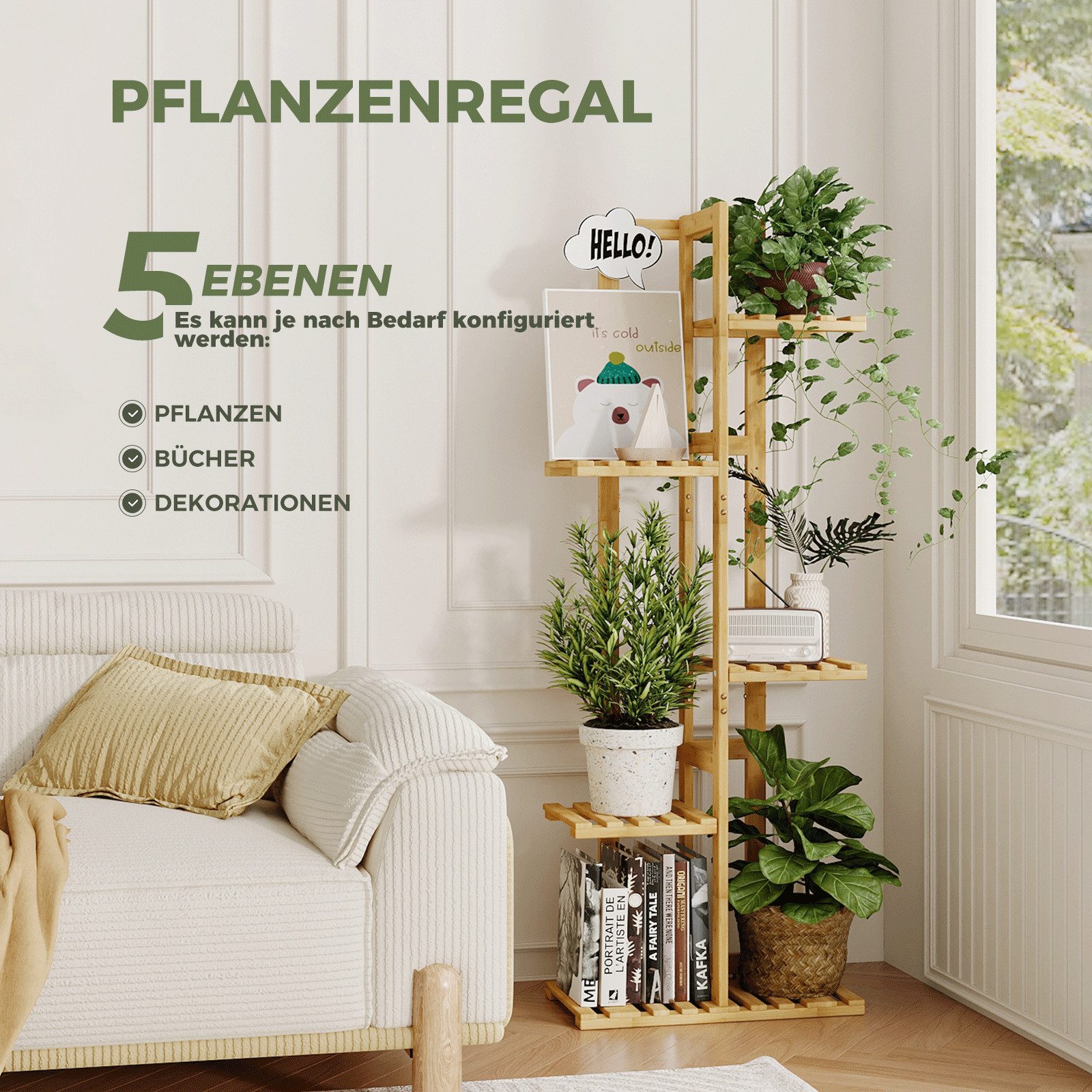 Bamworld Blumenständer 5-stöckig aus Bambus, Blumenregal, Pflanzenständer (1 St), Indoor Pflanzenregal für Terrasse, Garten, Balkon, Wohnzimmer – Bild 5 von 5