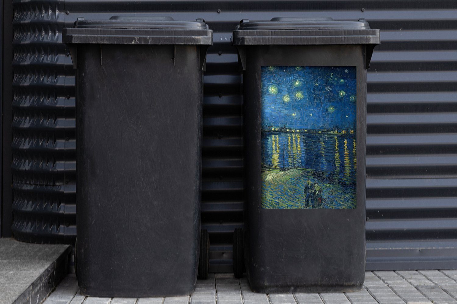 Nacht Container, Wandsticker Die St), sternenklare (1 Mülleimer-aufkleber, van Abfalbehälter Vincent Gogh MuchoWow Sticker, - Mülltonne,