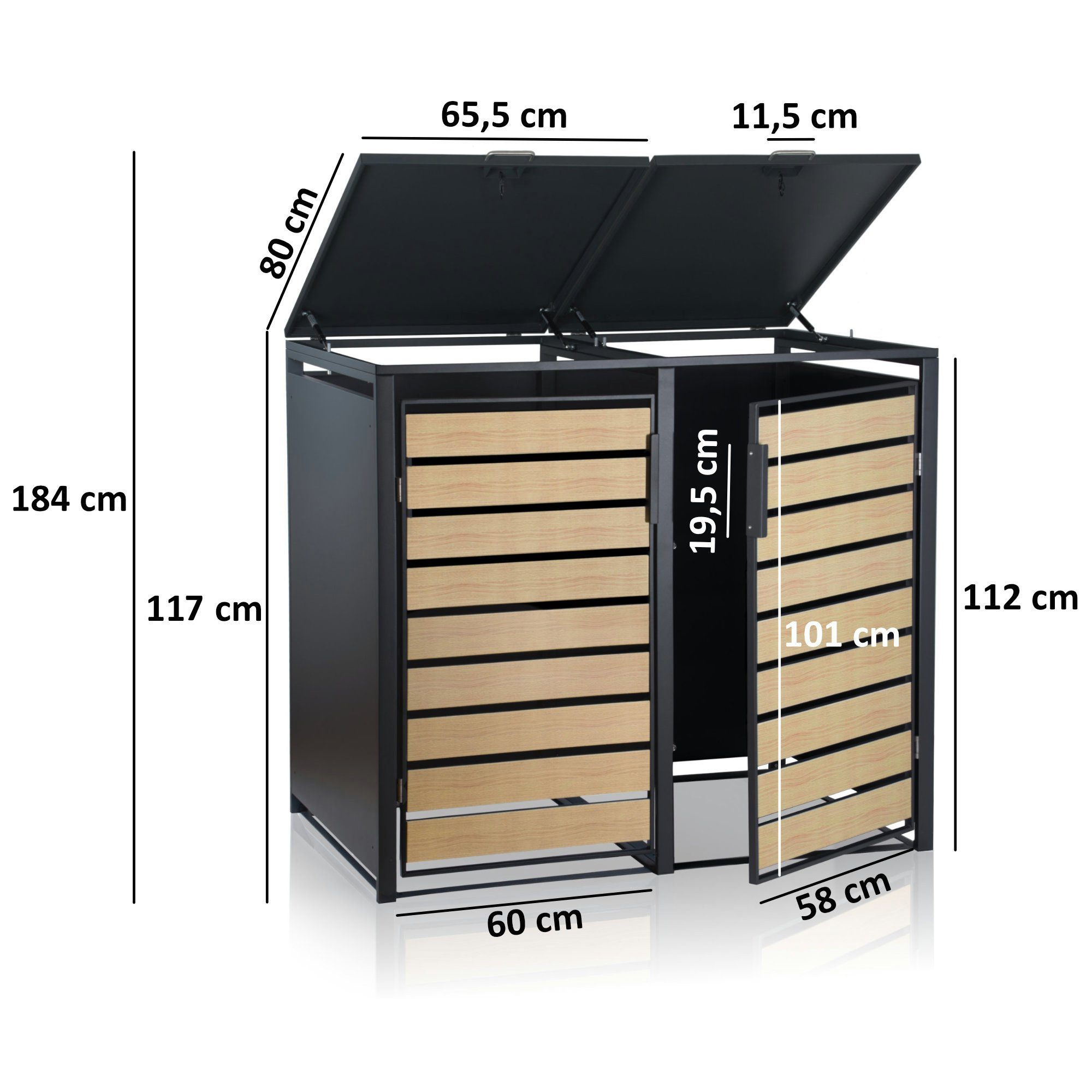 Zelsius Mülltonnenbox für zwei Mülltonnen, Anthrazit RAL 7016, Tür in Holzoptik