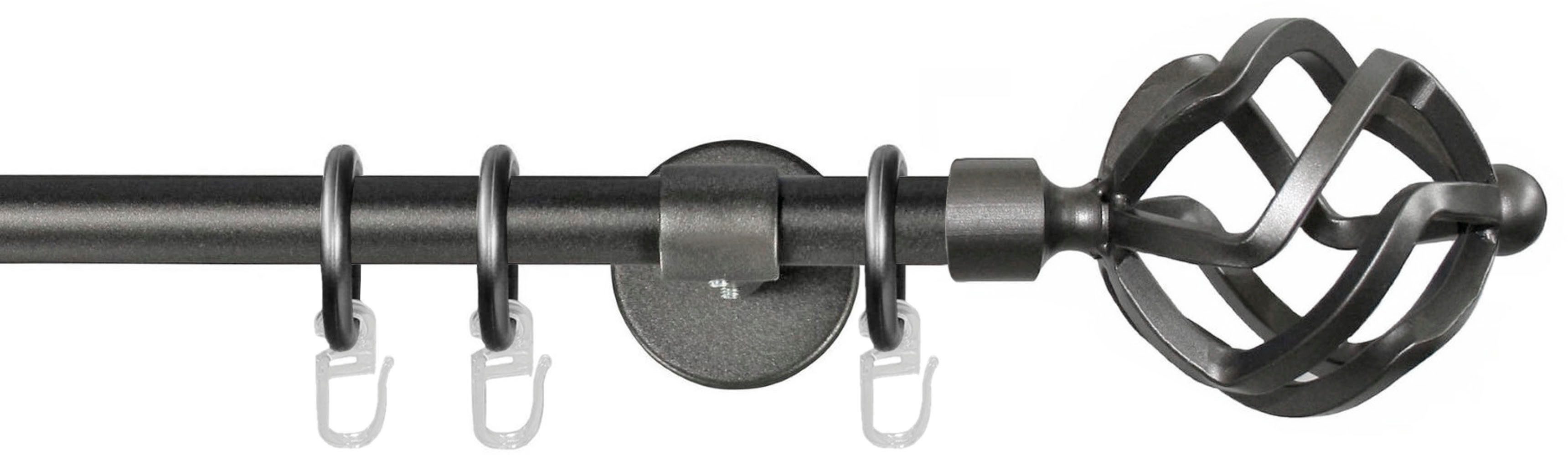 GARESA Gardinenstange RUSTIKA, Ø 16 mm, 1-läufig, Wunschmaßlänge, verschraubt, Metall, rustikale Vorhanggarnitur, verlängerbar, m. Ringe, Endknopf Korb