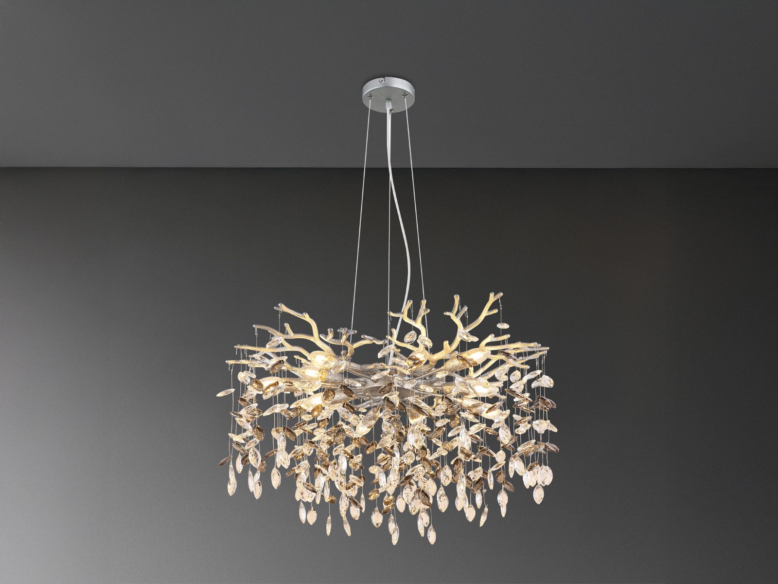 GLOBO LIGHTING LED Kronleuchter mit Kristall 2-farbig Ø 80cm, Dimmfunktion, LED wechselbar, Warmweiß, ausgefallene Pendelleuchte groß für Esstisch, Esszimmer-Lampe hängend