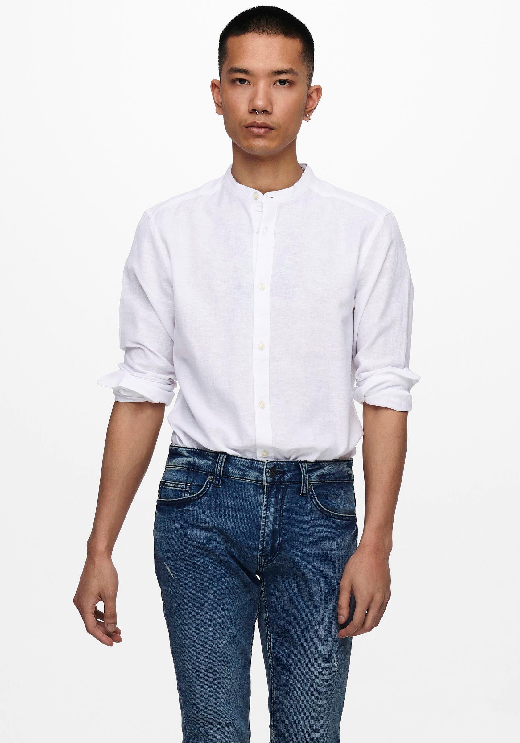 ONLY & SONS Langarmhemd ONSCAIDEN LS SOLID LINEN MAO SHIRT NOOS günstig online kaufen