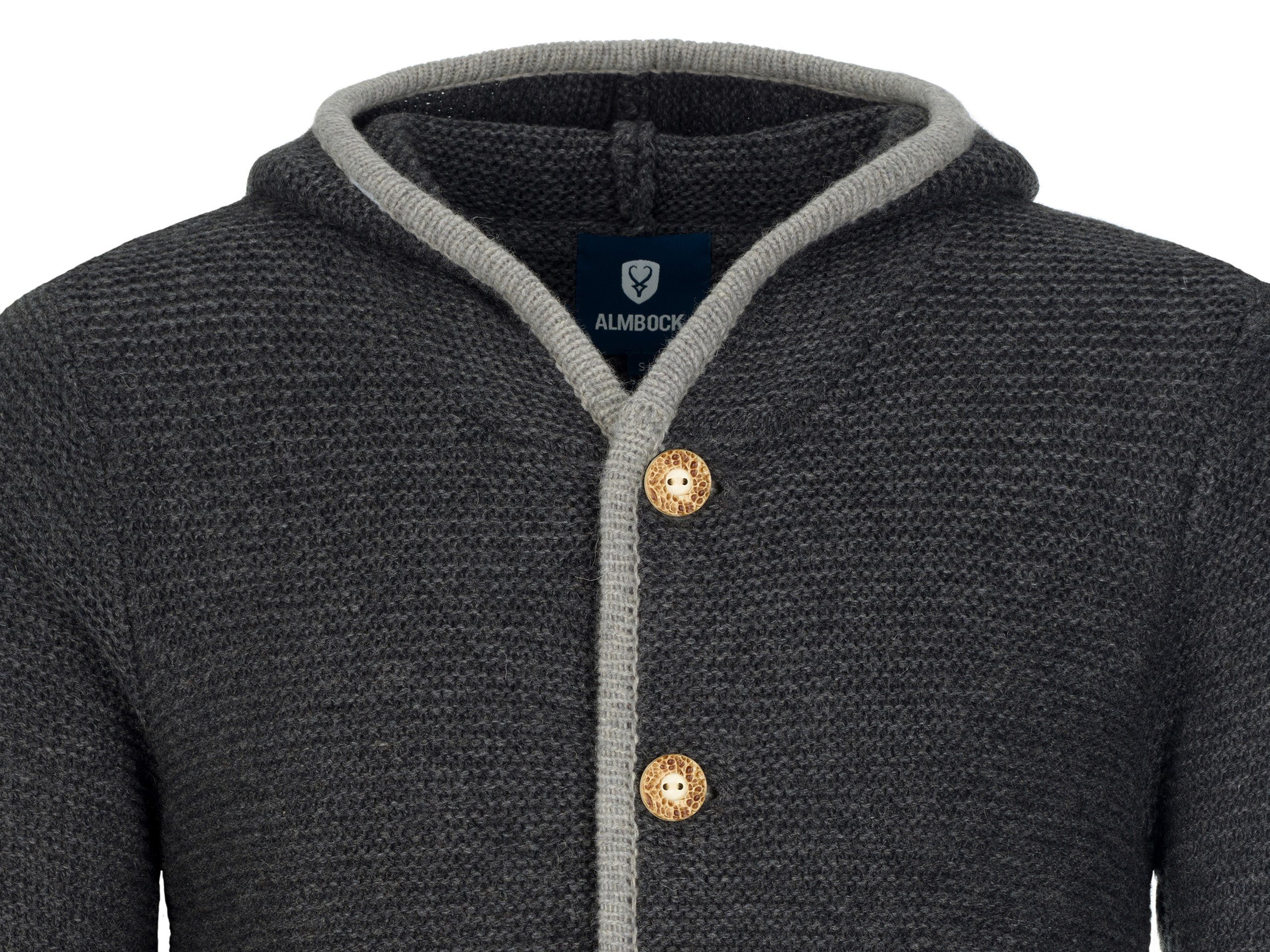 Almbock Trachtenstrickjacke Strickjacke Bavaria (1-tlg) anthrazit mit Kapuze