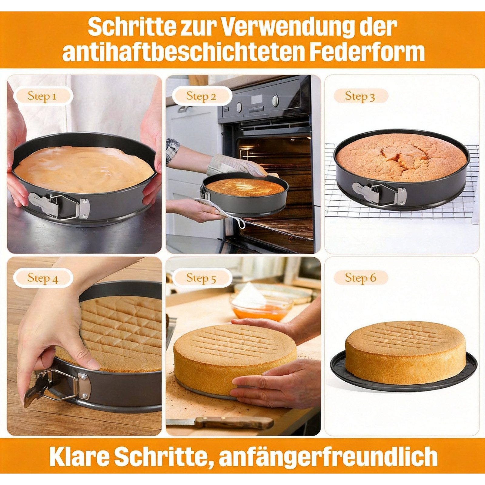 AIMAX Springform 3-teiliges Set mit Antihaftbeschichtung, Kuchenform mit herzförmig, rund, quadratisch, auslaufsicher