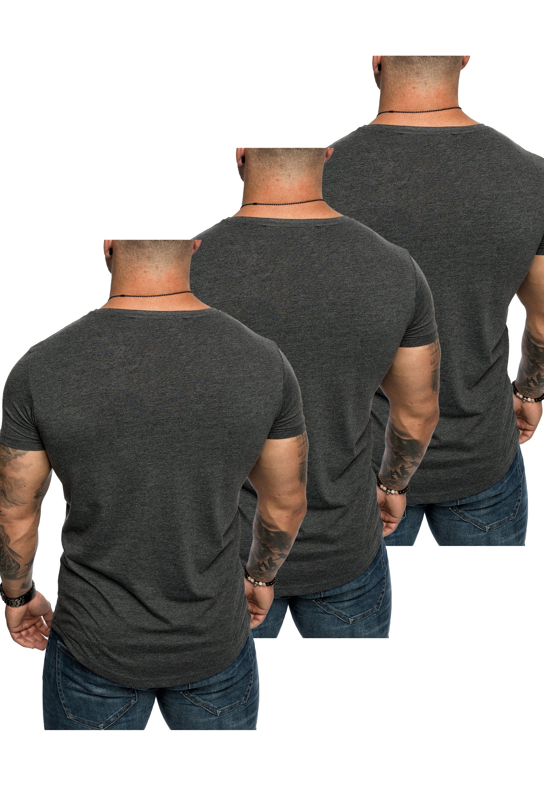 T-Shirt Herren T-Shirts BELLEVUE Amaci&Sons Oversize 3er-Pack (3x mit V-Ausschnitt (3er-Pack) 3. T-Shirt Basic Anthrazit)