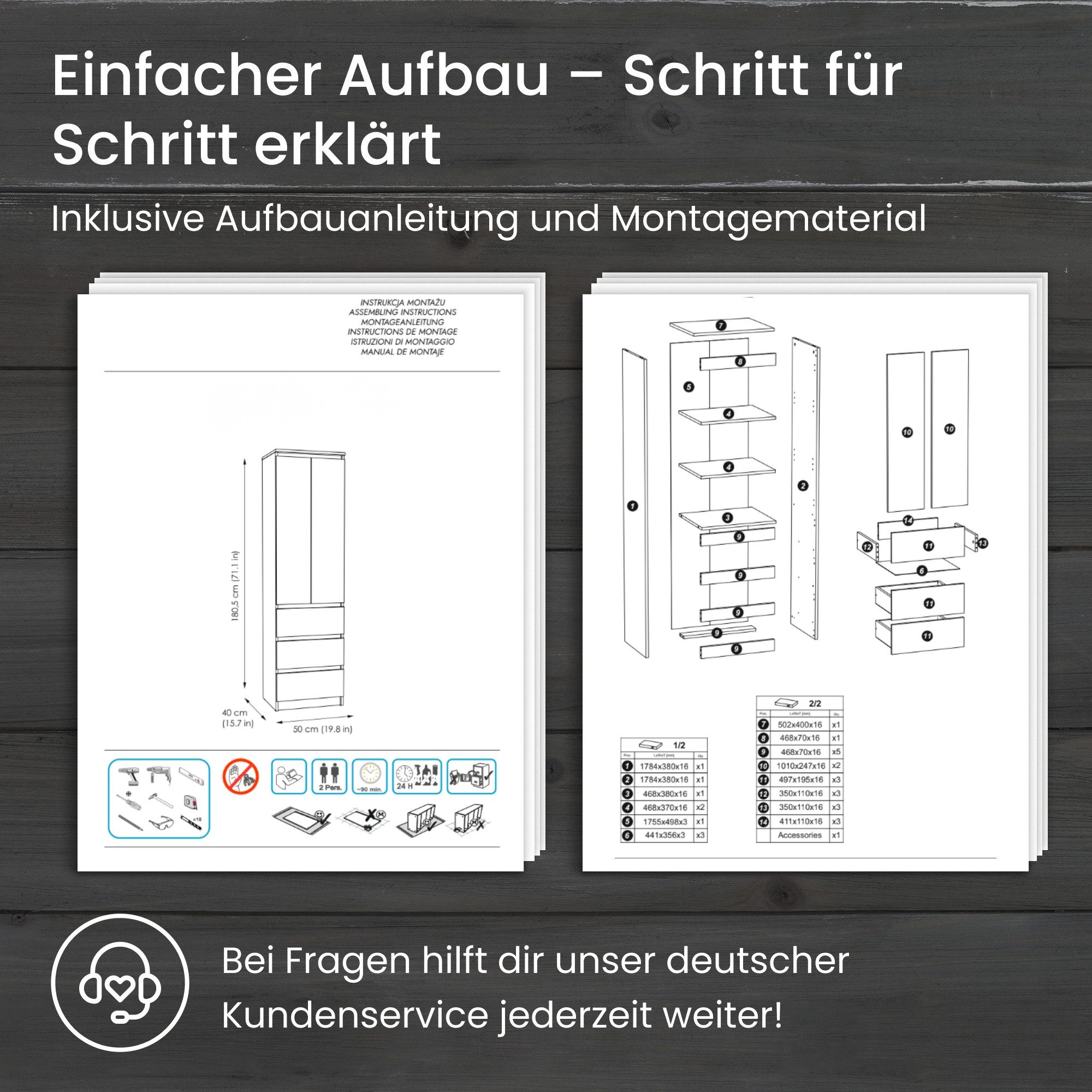 Home Collective Kleiderschrank Garderobenschrank Mehrzweckschrank Schrank platzsparend & vielseitig (50x40x180,5 cm (BxTxH), ideal für Schlafzimmer Flur & Arbei – Bild 4 von 5