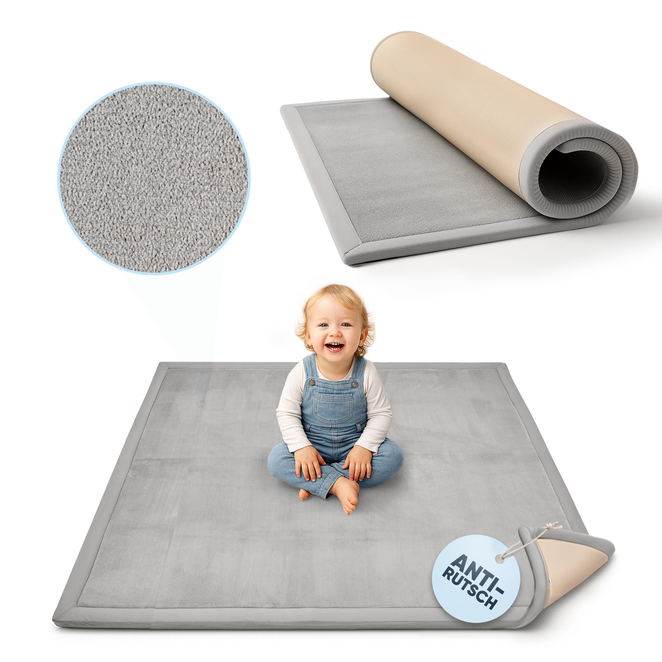 BabyBeFun Spielmatte [Extra Weich] 3cm dicke Krabbelmatte Baby, hochwertiger Memory-Schaum, Rutschfest, Deutsche Marke