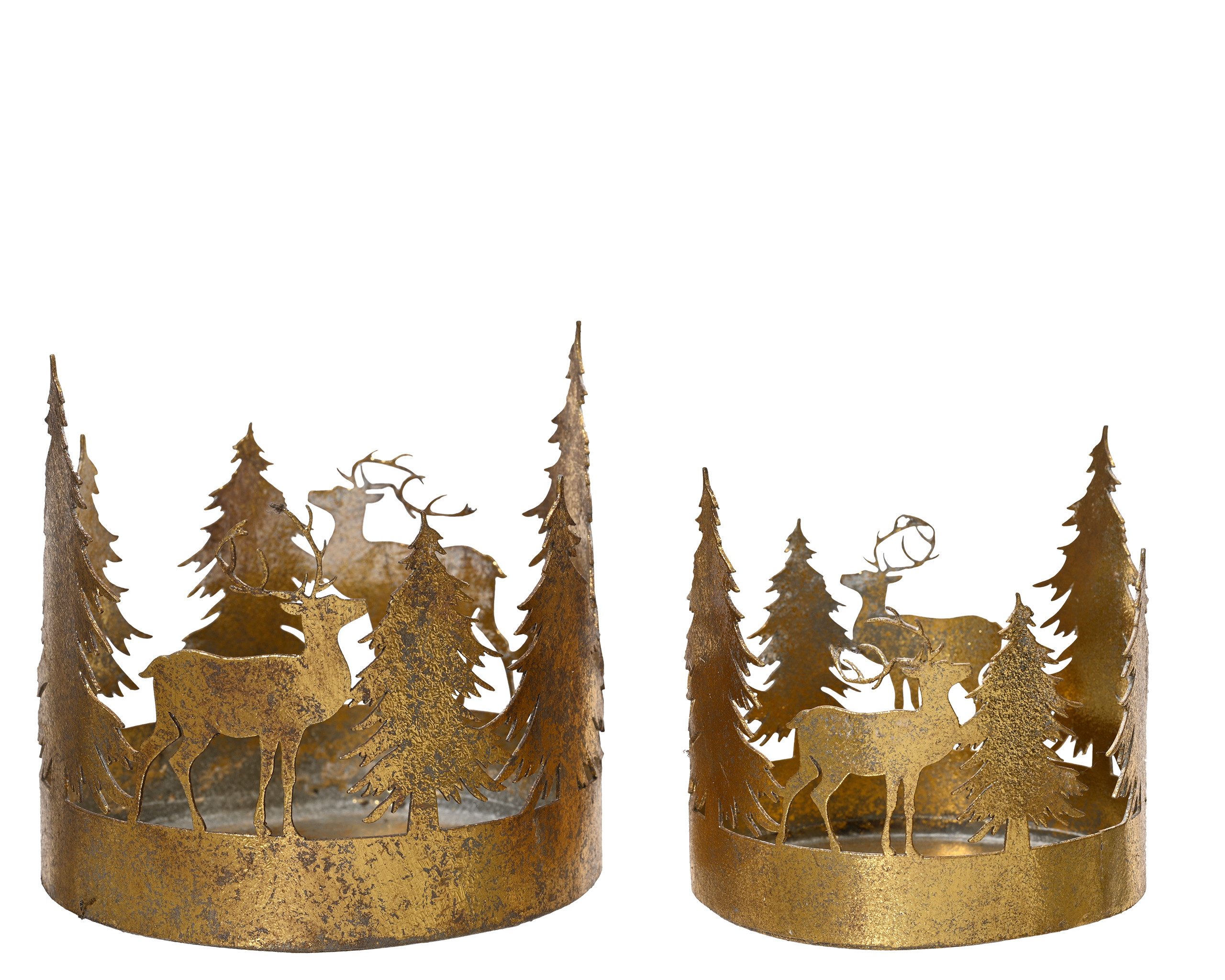 Kaemingk Kerzenhalter, Teelichthalter Metall 8-10cm mit Hirsch & Bäumen 2er günstig online kaufen