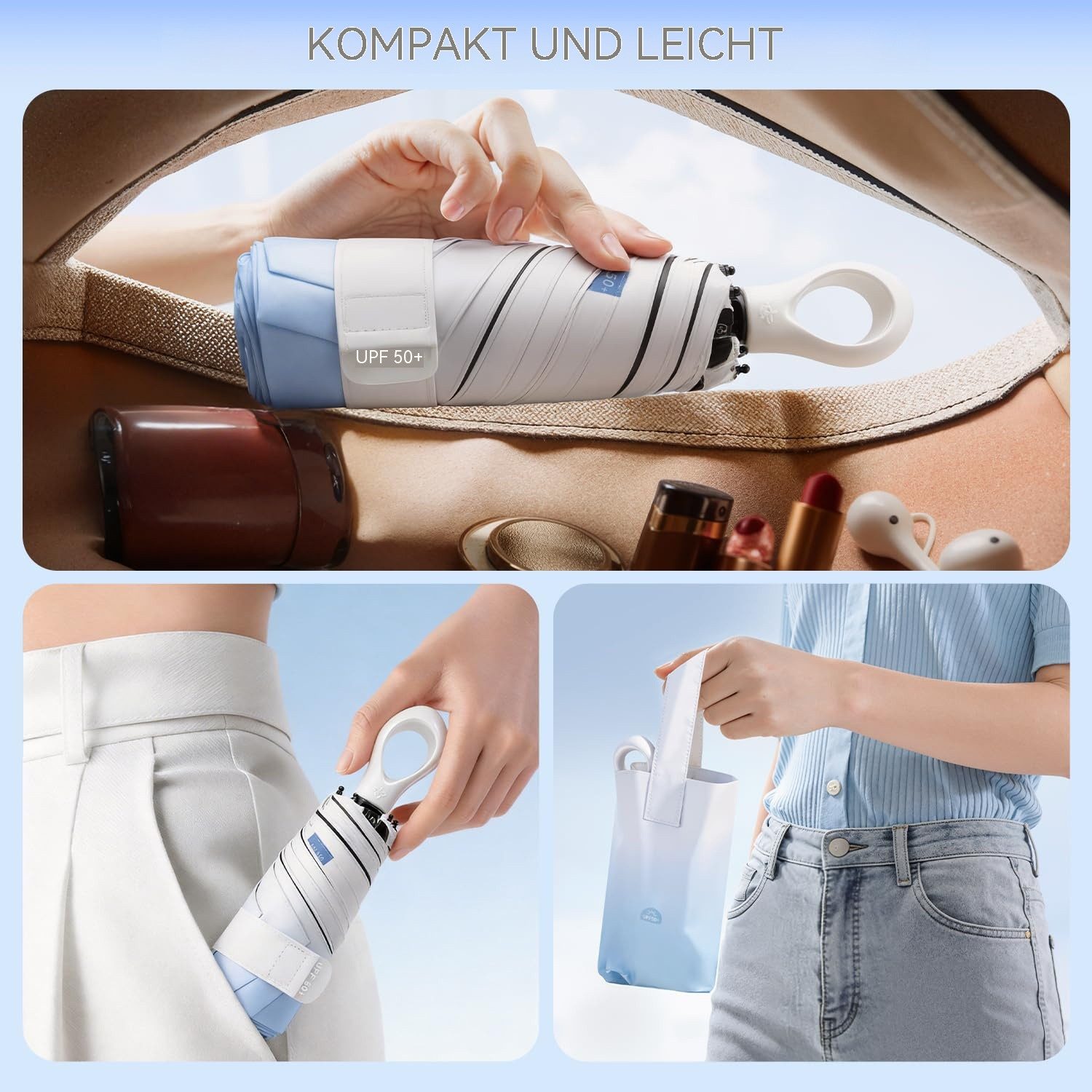 Diwzbyn Taschenregenschirm Automatik Regenschirm,Mini-Sonnenschirm UPF 50+, Leichter, faltbarer Regenschirm – einfach zu tragen.