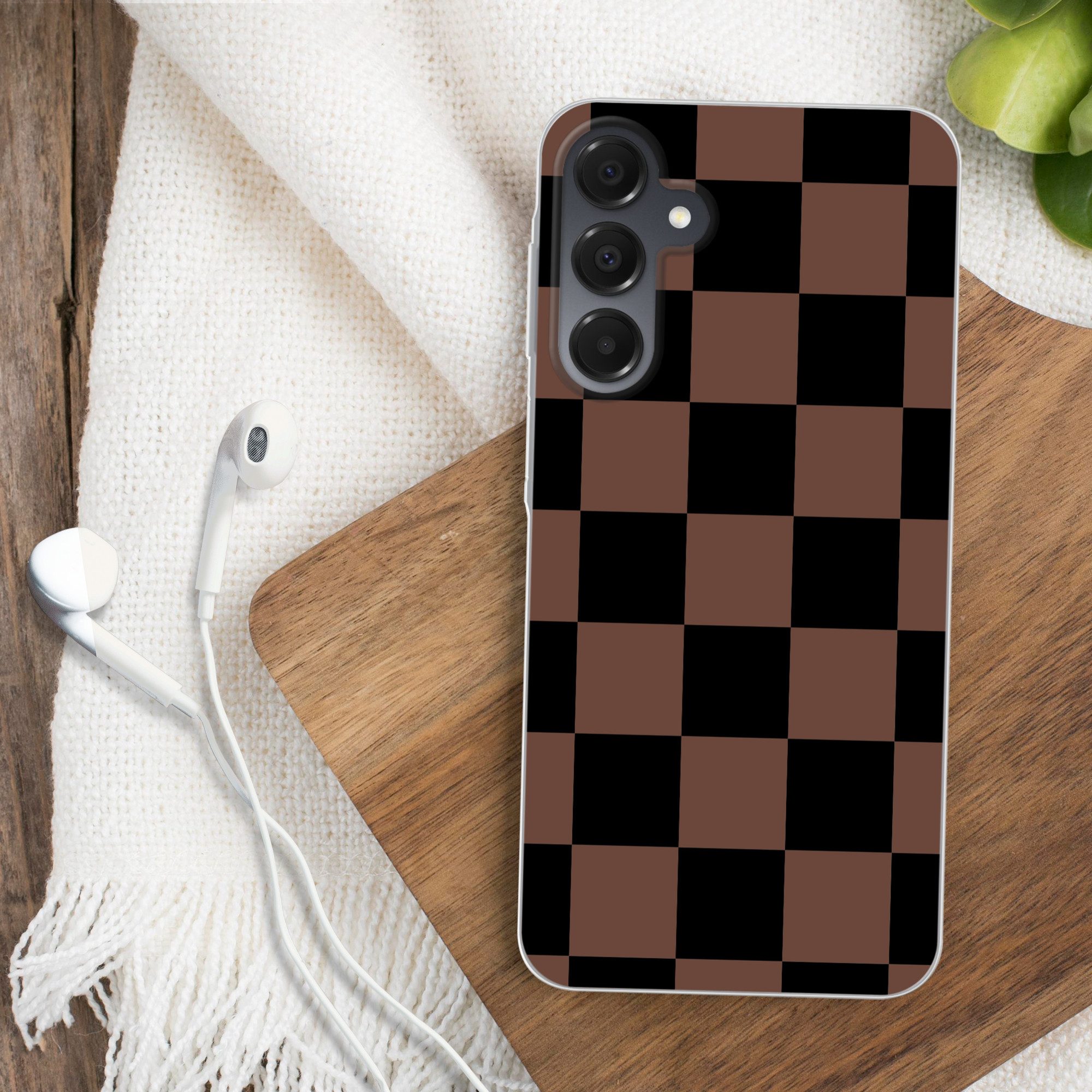 MuchoWow Handyhülle für Samsung Galaxy A16 5G Schachbrettmuster - Braun - Schwarz - Blöcke, Phone Case, Silikon, Schutzhülle Dünn