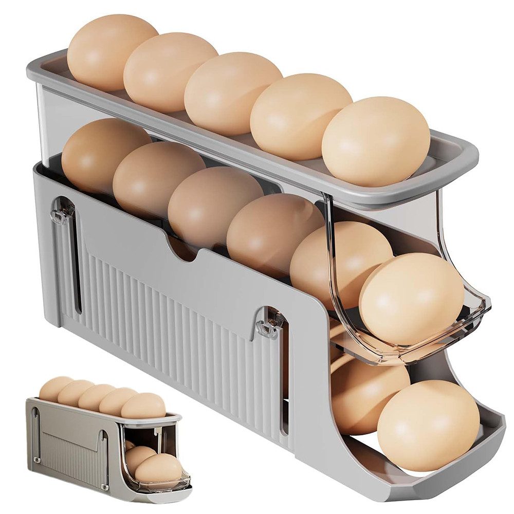 TUWENA Eierkorb automatisch rollendes 3 Tier Eierhalter für Kühlschrank, für 15-17 Eier Geeigne, für Küchenkühlschrank Arbeitsplatte