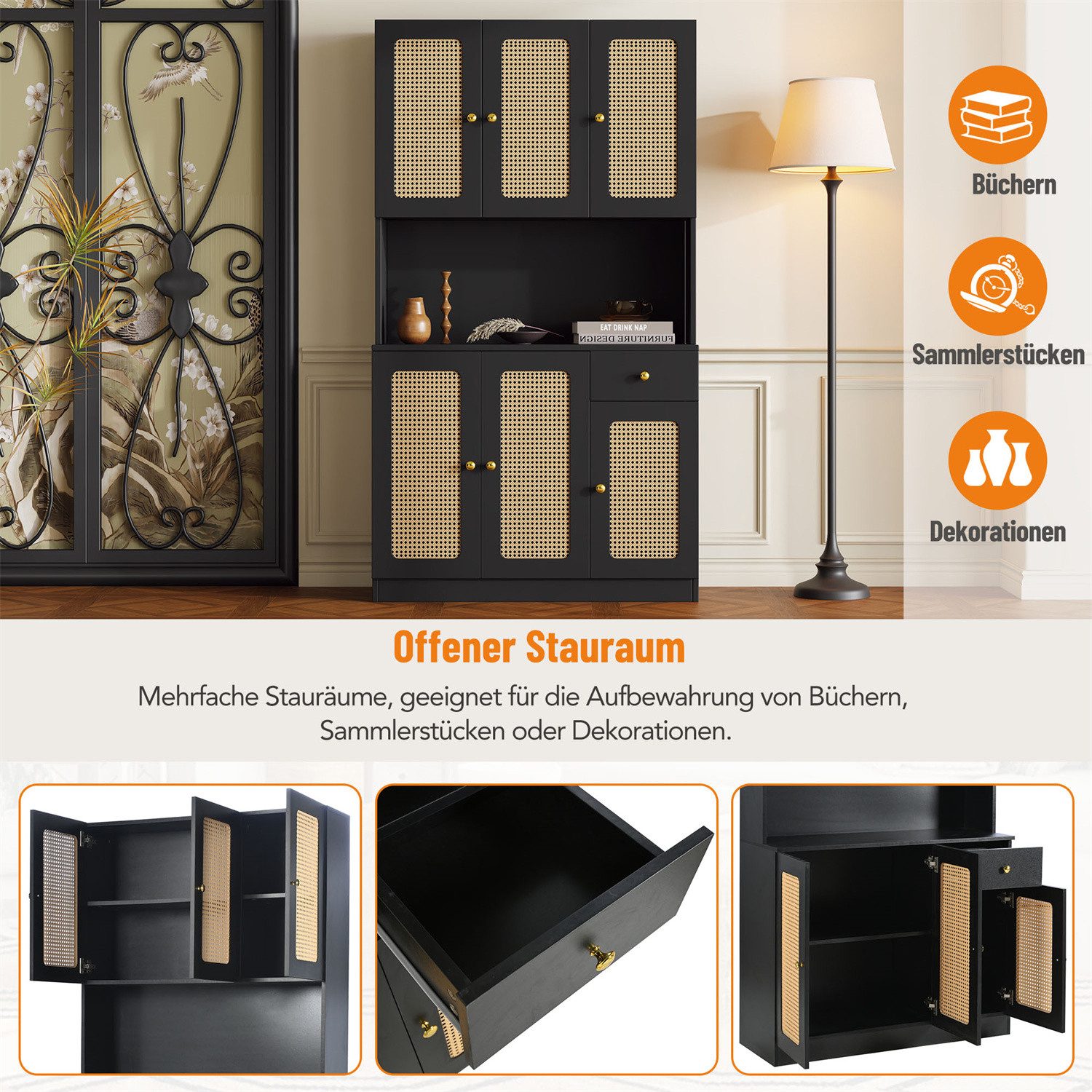 autolock Highboard Rattan-Highboard - mit 6 günstig online kaufen