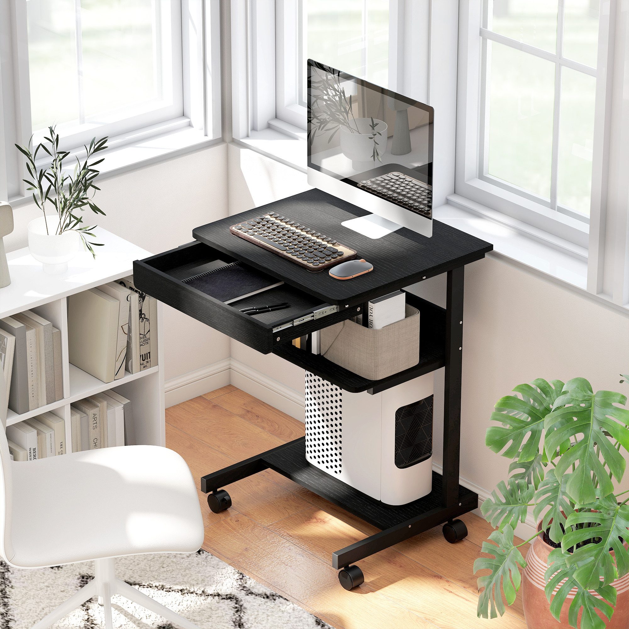 HOMCOM Schreibtisch Computertisch PC Tisch mit CPU-Ständer, Schublade (Bürotisch, 1-St., 1 Tisch), für Home Office, Schlafzimmer Schwarz