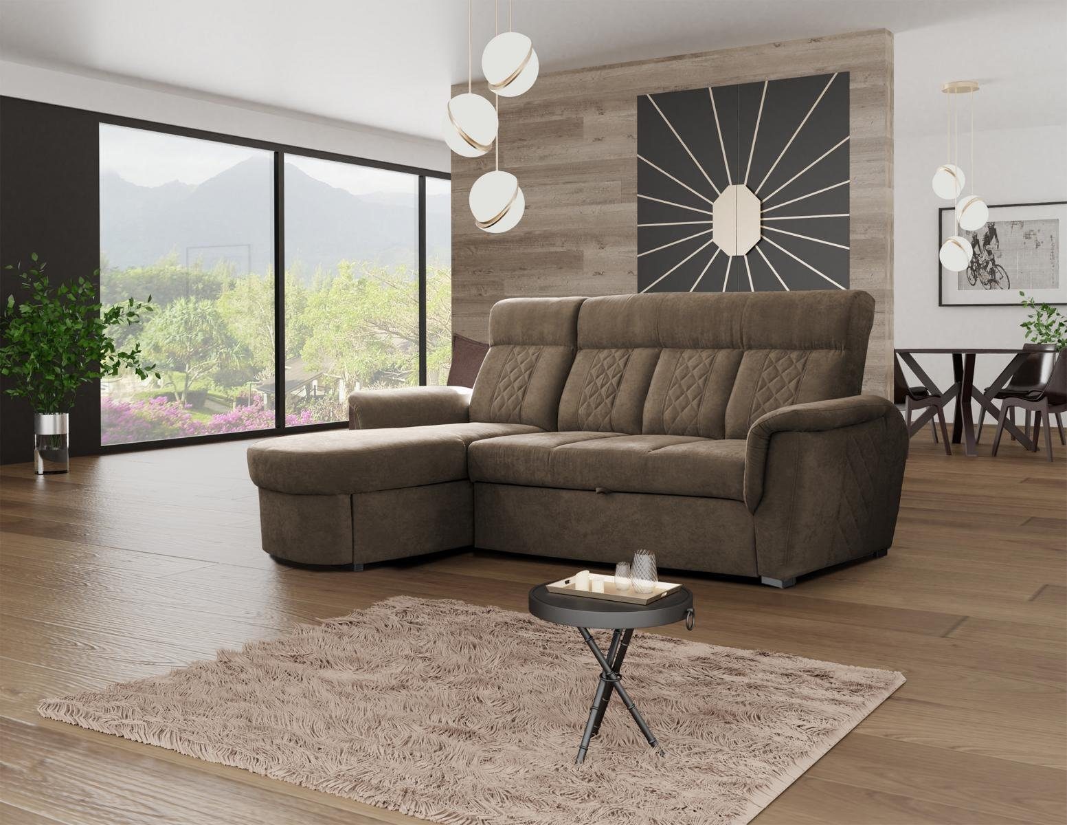 JVmoebel Ecksofa Ecksofa Sofas Bettfunktion L-Form, Braun hochwertige Mit moderne Design Sofas exklusive