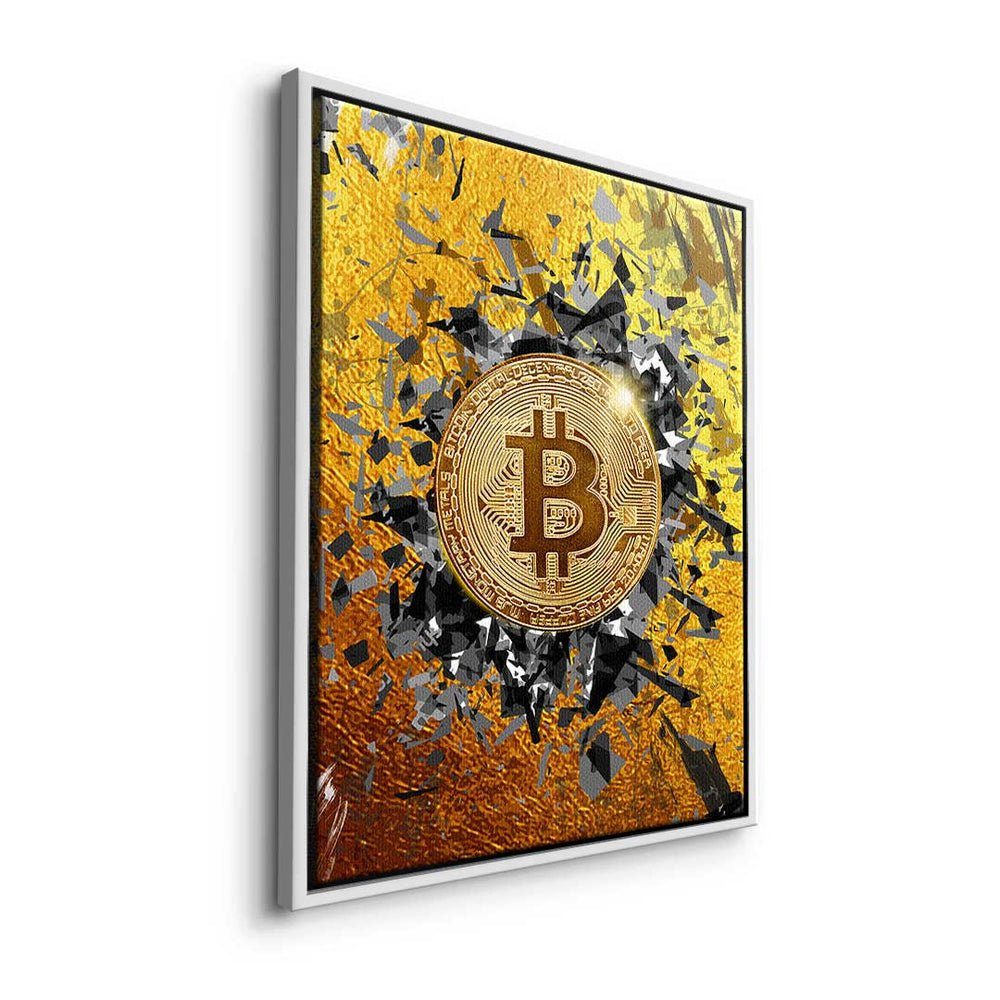 DOTCOMCANVAS® Leinwandbild Bitcoin - Explosion Leinwandbild Trading - schwarzer - Rahmen Crypto Bitcoin Explosion, Premium - Motivat