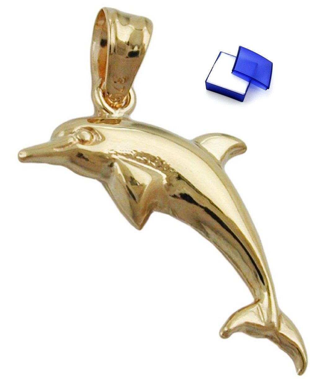 Damen Schmuck unbespielt Kettenanhänger Kettenanhänger Anhänger Delfin glänzend aus 375 Gold 9 Karat 18 x 8 mm inklusive Schmuck