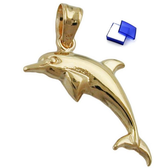 unbespielt Kettenanhänger Kettenanhänger Anhänger Delfin glänzend aus 375 Gold 9 Karat 18 x 8 mm inklusive Schmuckbox Goldschmuck für Damen