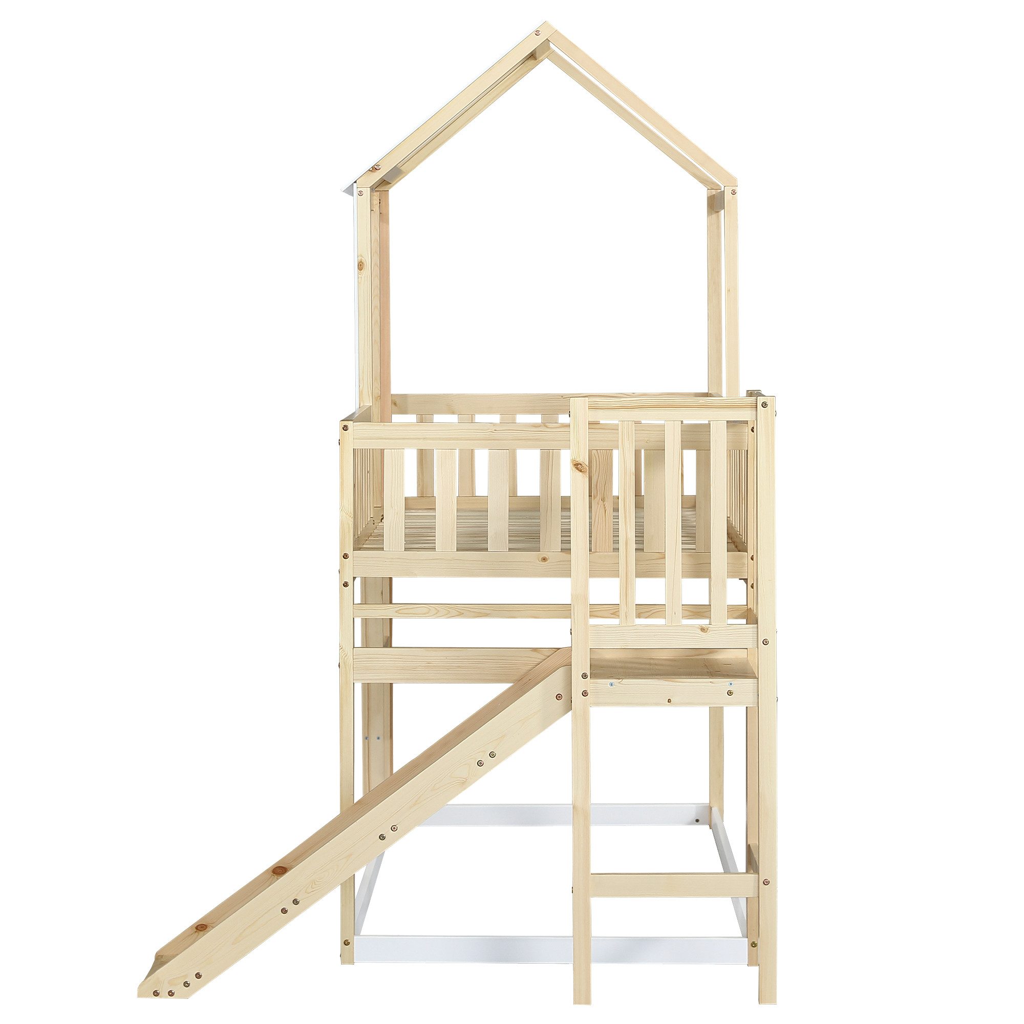 Flieks Etagenbett, Hochbett mit oberem Lattenrost & Leiter & Rutsche 90x200cm