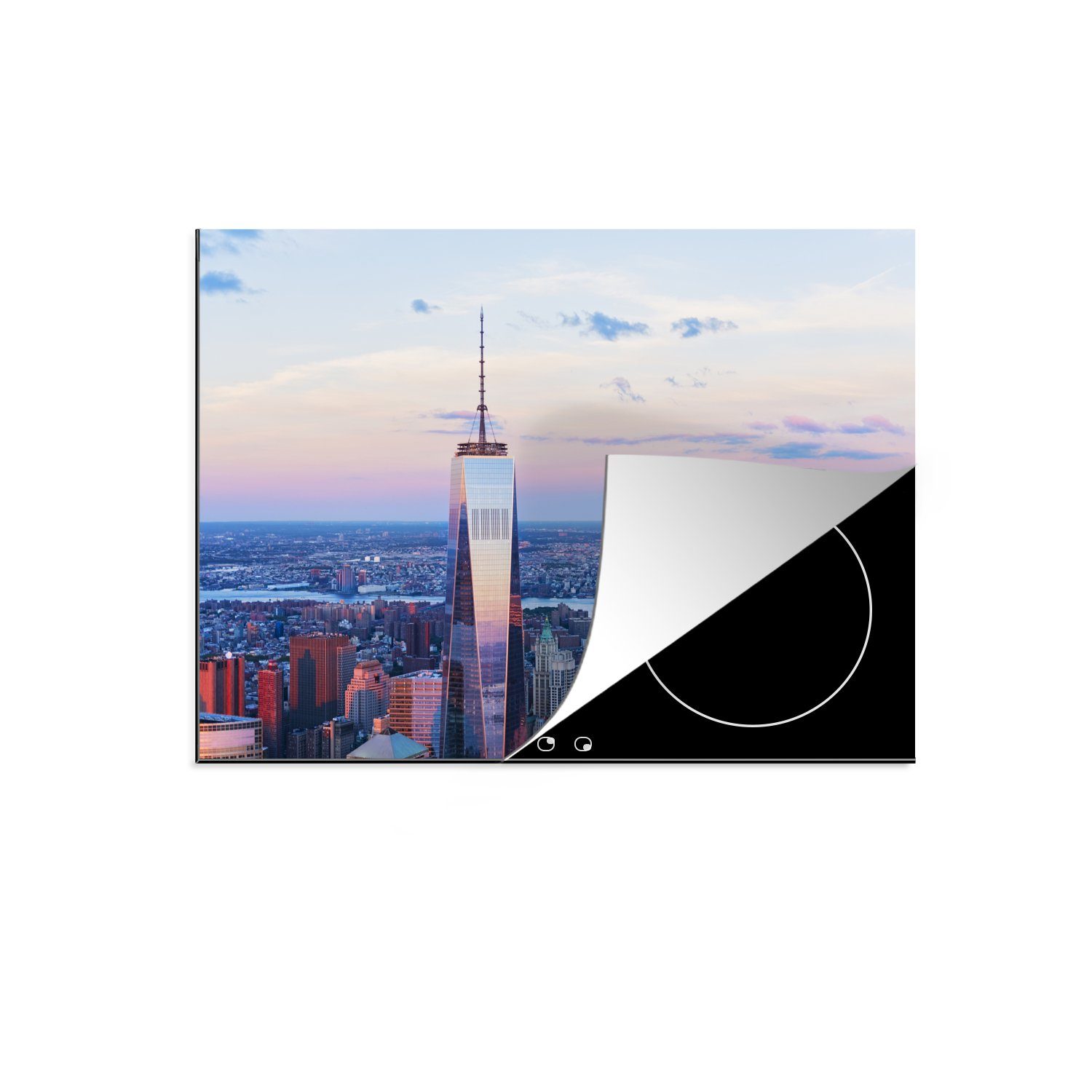 MuchoWow Herdblende-/Abdeckplatte Luftaufnahme von New York mit dem One World Trade Center, Vinyl, (1 tlg), 70x52 cm, Mobile Arbeitsfläche nutzbar, Ceranfeldabdeckung