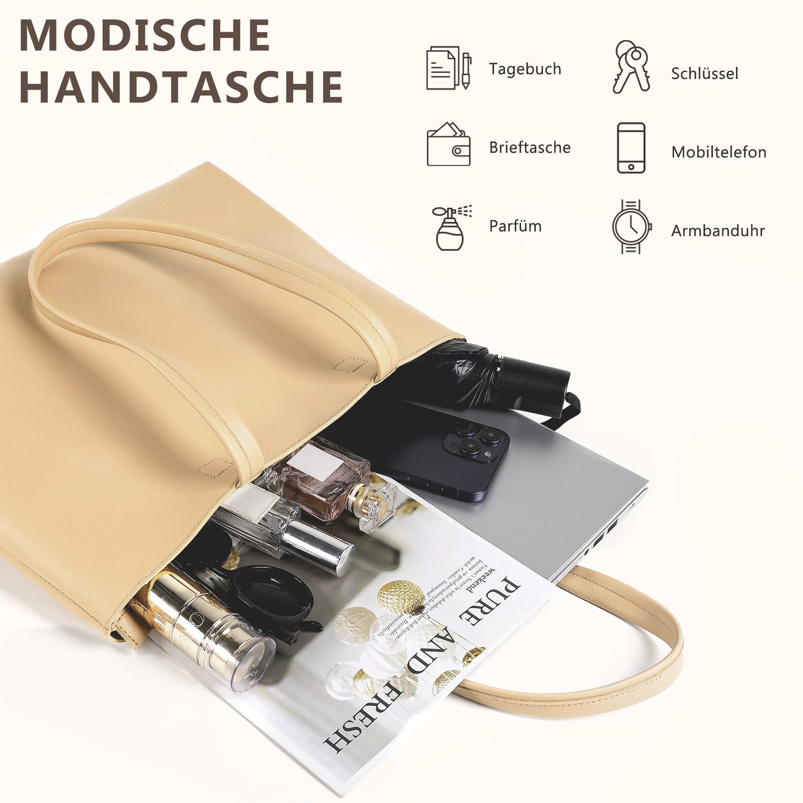 TAN.TOMI Shopper Damen Henkeltaschen Groß Handtasche Mit Einer Kosmetiktasche (2-tlg., Henkeltasche 2PCS Set Einfach Tote Bag), Handtaschen Damen Groß PVC Umhängetasche