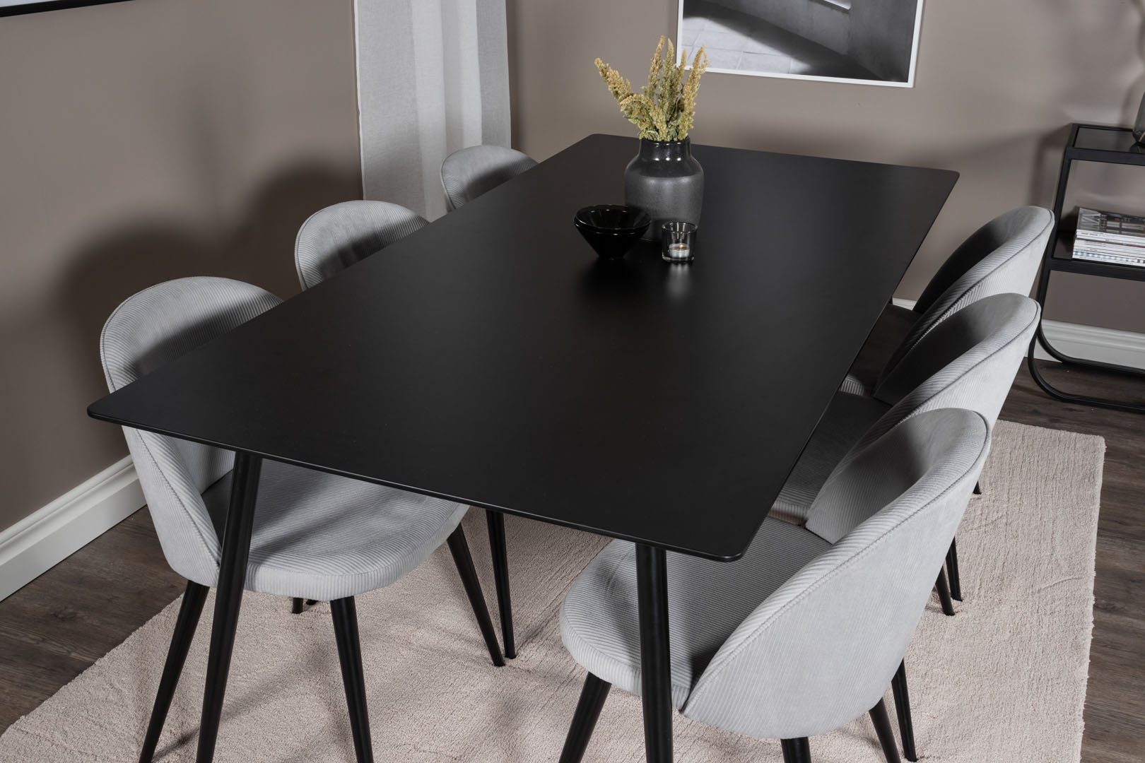 SilarBL180 Essgruppe schwarz 6 (7-tlg) Velvet, Essgruppe und Hellgrau Esstisch ebuy24