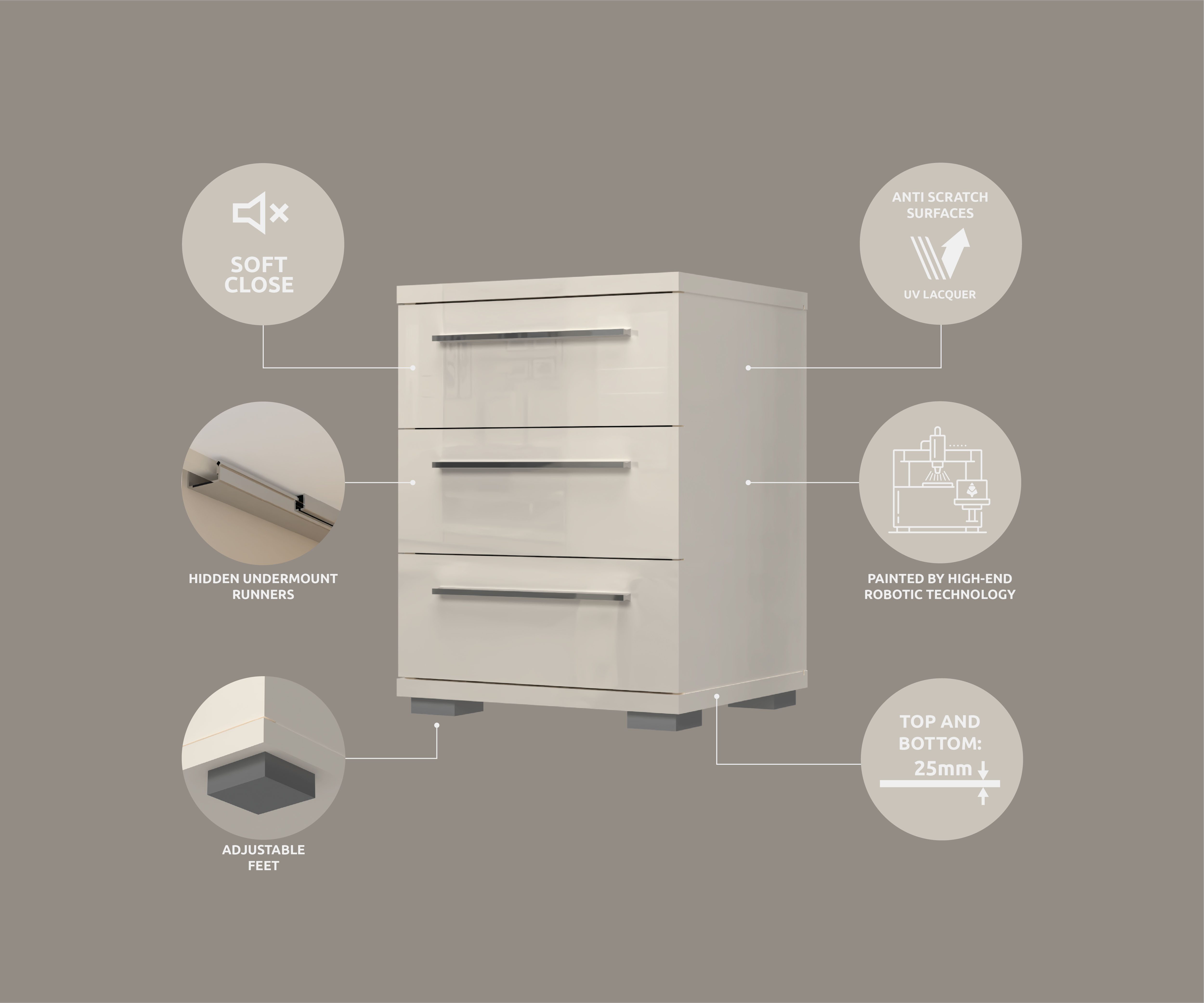 OTTO home Nachtkommode Piano, Nachttisch aus FSC-zertifiziertem Holzwerkstoff, Made in Europe (45/40/43 oder 61cm (B/T/H), ideal passend zum Boxspringbett), UV lackiert, hochglänzend, Soft-Close Funktion, 2 oder 3 Schubladen