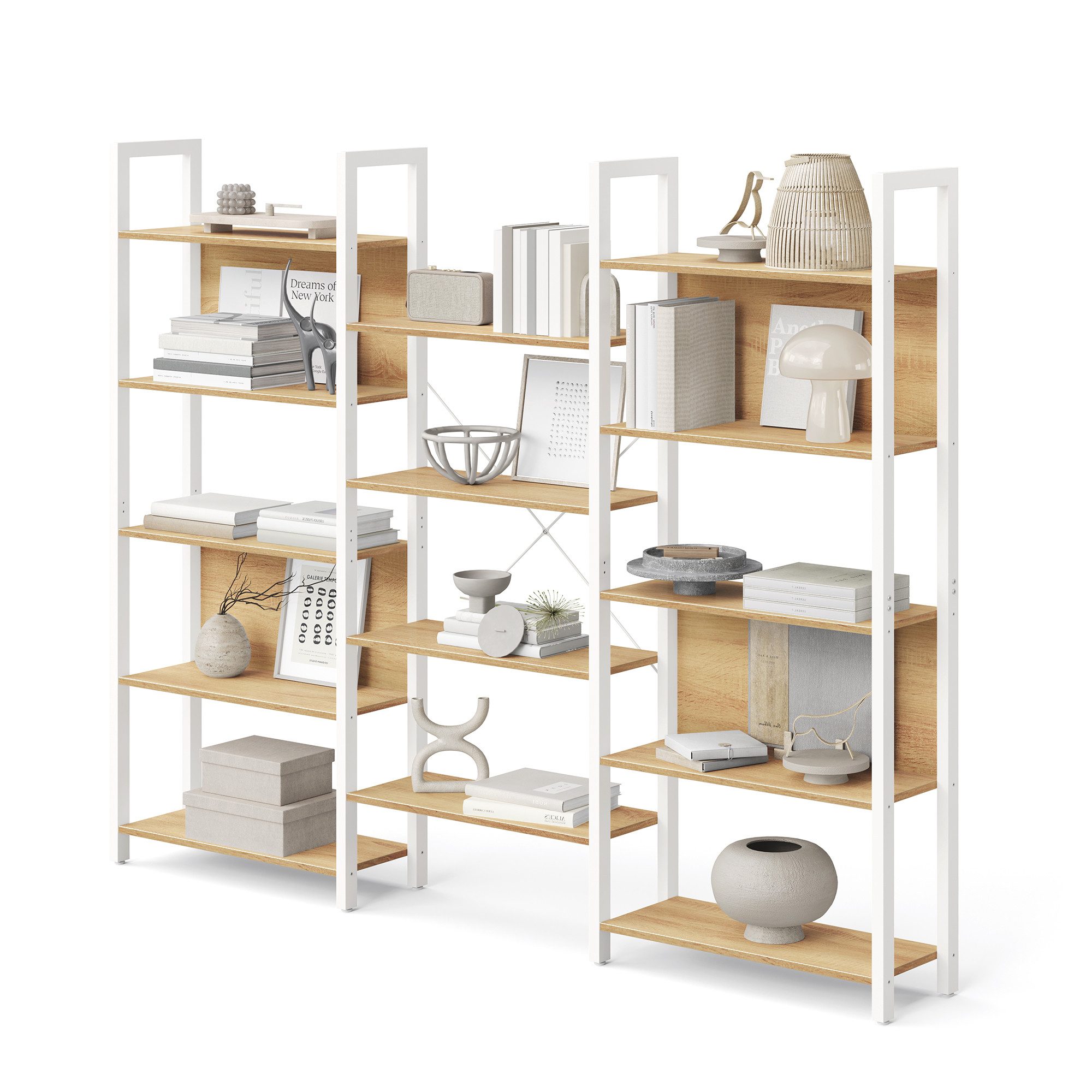 VASAGLE Bücherregal, mit 14 Ablagen, Regal mit Metallrahmen, für Wohnzimmer