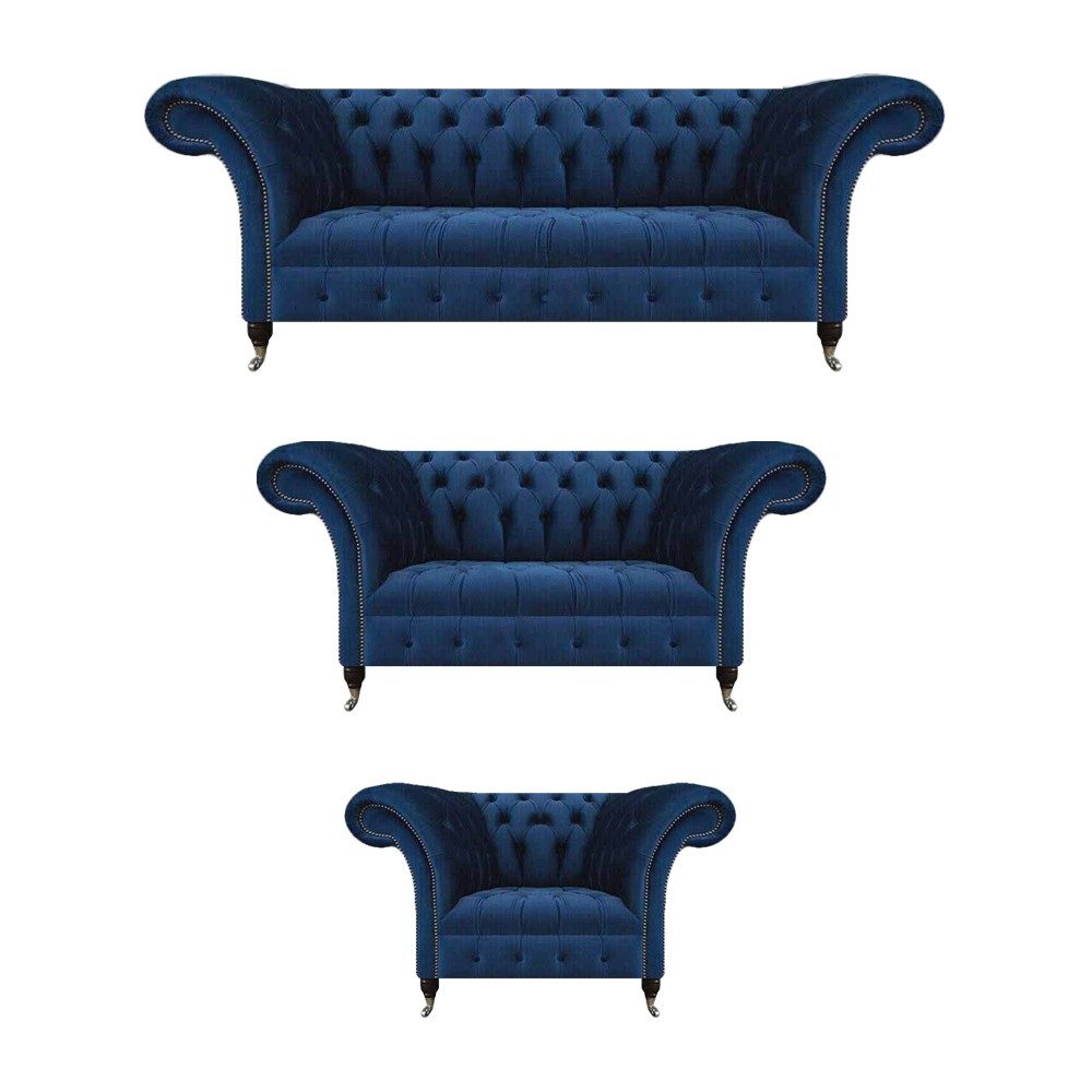 JVmoebel Chesterfield-Sofa Designer Polstersitz Chesterfield in edlem Stoffbezug, 3 Teile, Made in Europa