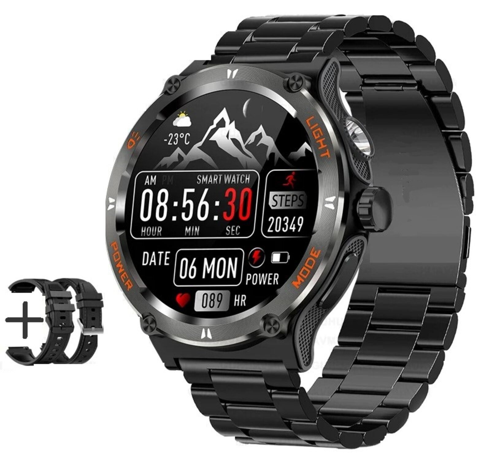 Nagham Ghazal Aswad Smartwatch Sport Tracker Kompass LED Taschenlampe Bluetooth Anruf 2025 Smartwatch (1.53 Zoll)