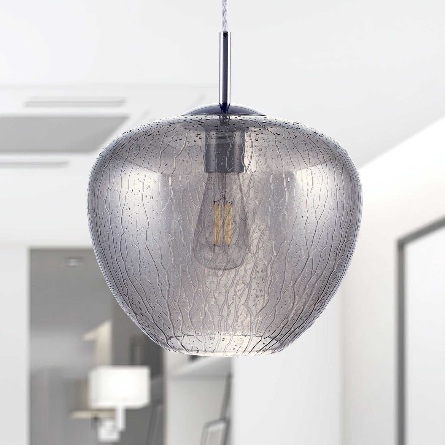 LED Pendelleuchte E27 Leuchtmittel, Höhenverstellbar Glas Stela, Home ohne Wohnzimmer Paco Schlafzimmer Deckenlampe