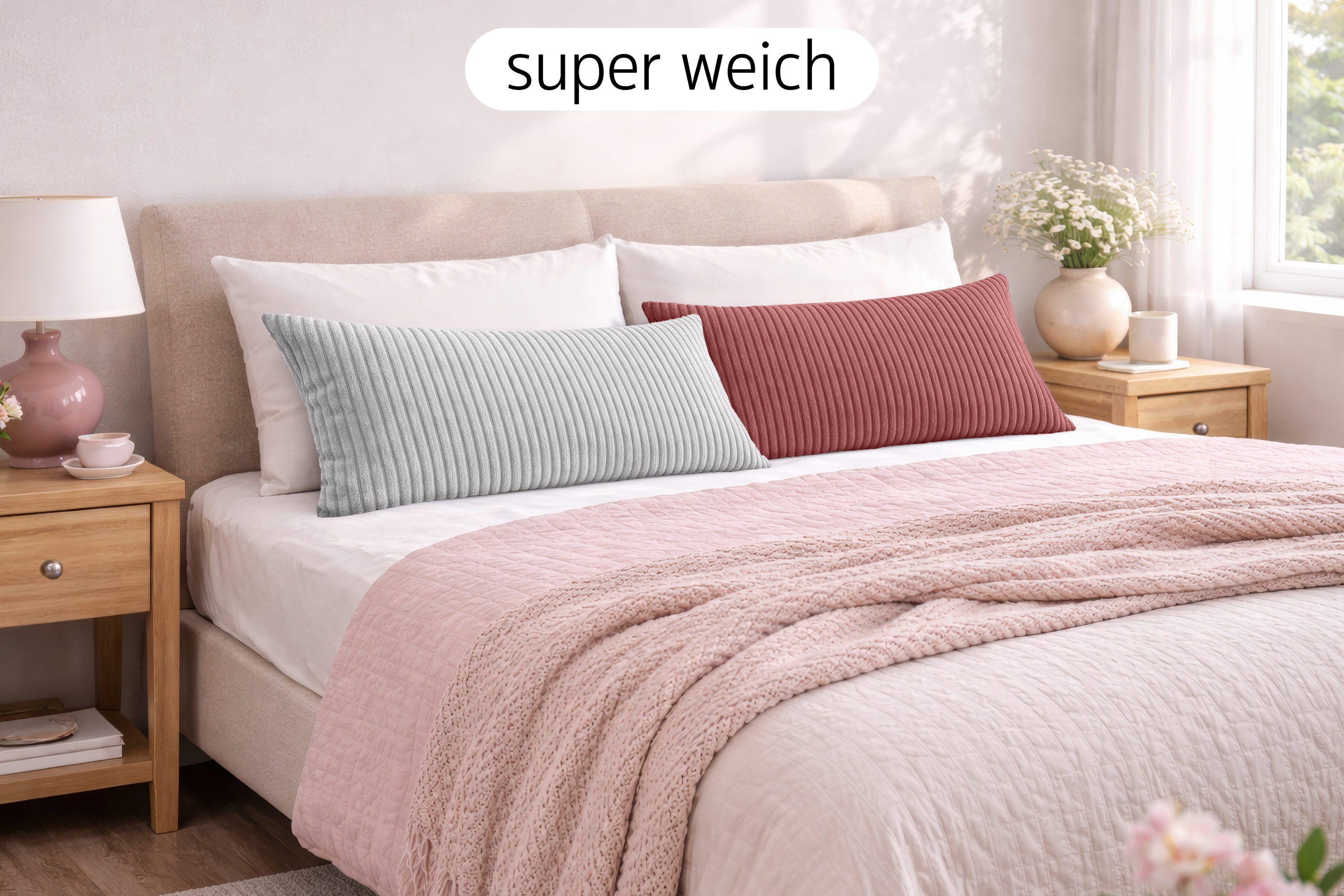 Amilian Kissenbezüge 40x80 cm 2er Set Cord-Optik Hotelverschluss - Zierkissenhülle Sofa, weich, pflegeleicht, formstabil – Bild 2 von 5