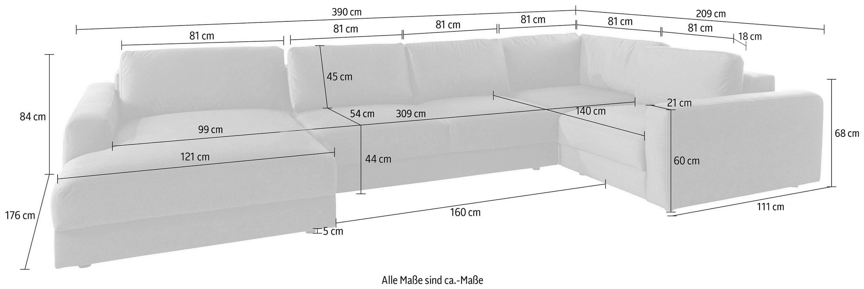 Home affaire Wohnlandschaft Bloomfield, Mega Polsterecke, Breite 390cm, viel Platz, U-Form, In verschiedenen Größen bestellbar