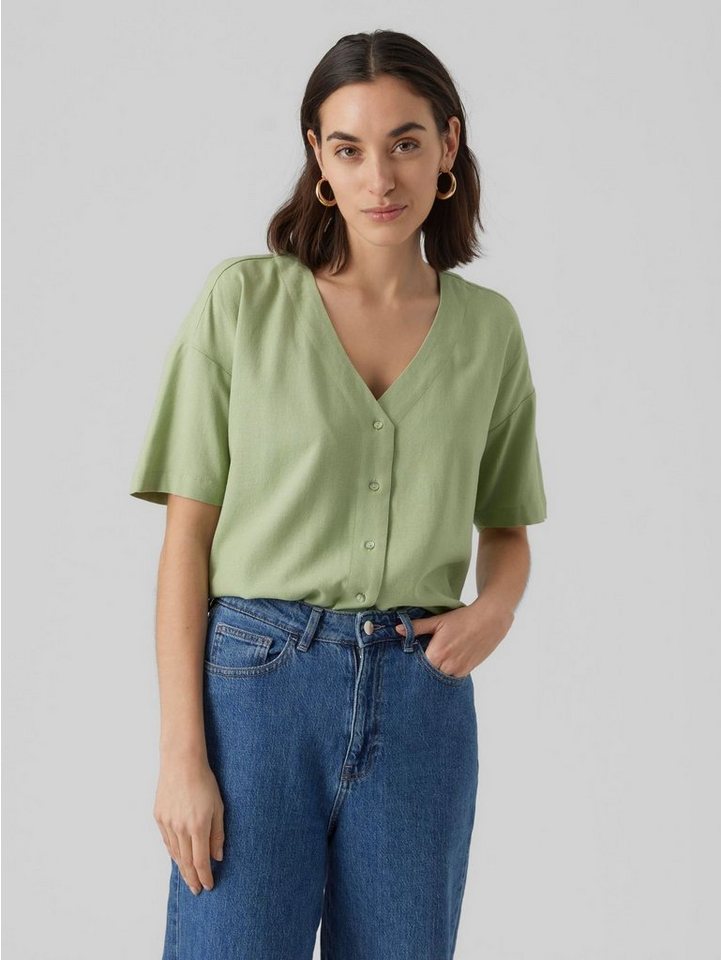 Vero Moda Blusenshirt Kurzarm Hemd Bluse V-Ausschnitt Shirt VMJESMILO 5549  in Hellgrün, BASIC - Ein vielseitig kombinierbarer Allrounder VMJESMILO