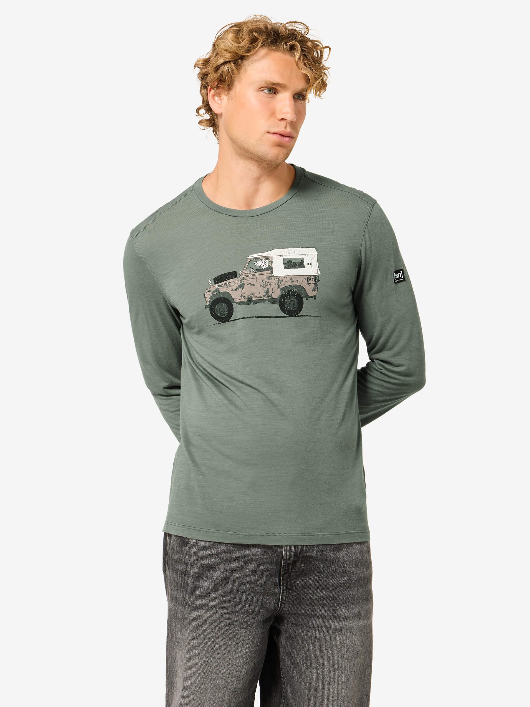 SUPER.NATURAL Langarmshirt für Herren,Merino M DOG EXCURSION LS mit Tier-Motiv, atmungsaktiv
