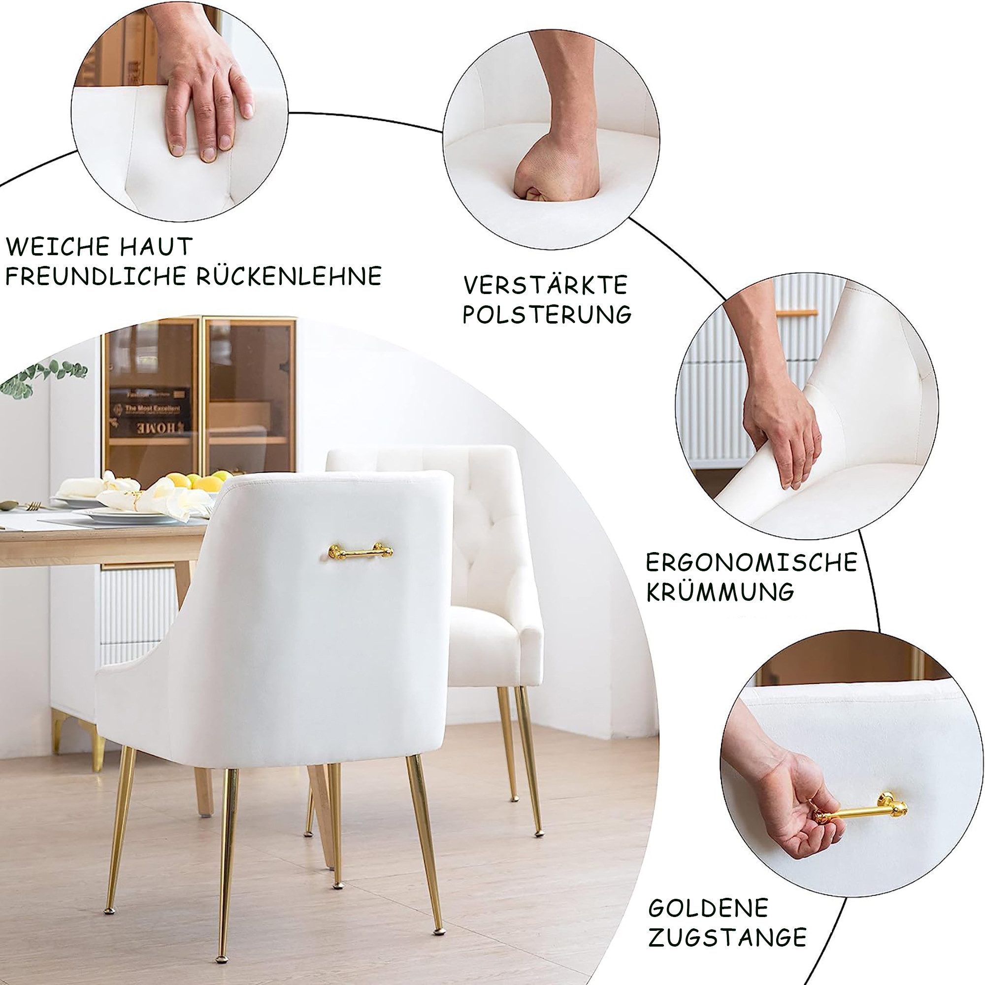 AISALL Esszimmerstuhl Luxuriöser Samt-Wohnzimmstuhl, Küchenstuhl, Polsterstuhl (2 St), mit ergonomischer Rückenlehne und Metallbeinen