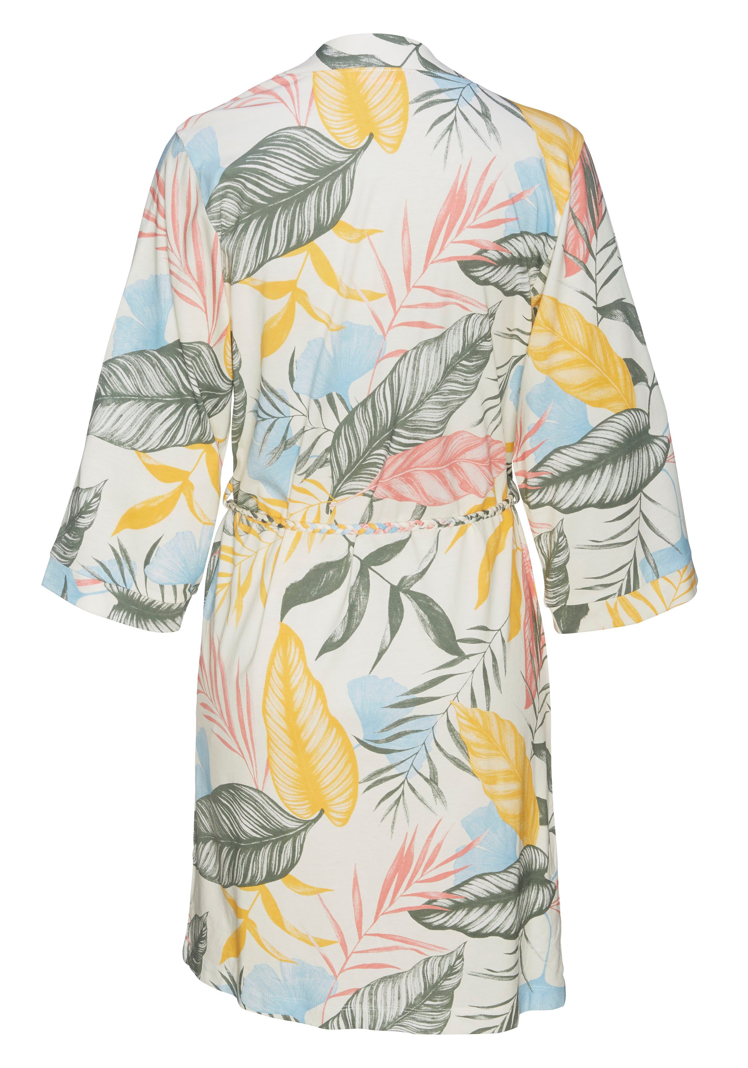 Vivance Dreams by Lascana Kimono, Kurzform, Baumwoll-Mix, Kimono-Kragen, Gürtel, uni oder mit floralem Druck – Bild 4 von 5