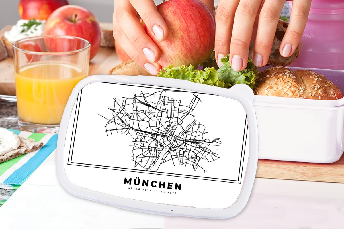 Erwachsene, - für (2-tlg), Brotdose, - und Brotbox - Kunststoff, Karte Jungs - für Deutschland Kinder Lunchbox München Mädchen MuchoWow Stadtplan und Schwarz-Weiß,