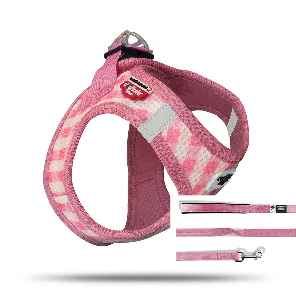 Curli Hunde-Geschirr Vest Geschirr Puppy Set pink-caro