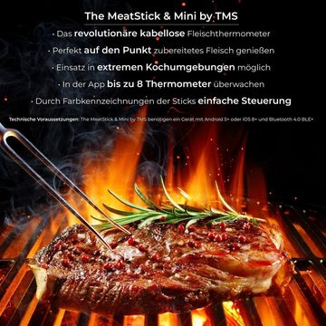 POWERHAUS24 Grillthermometer MeatStick-Set Mini-Fleischthermometer mit Xtender