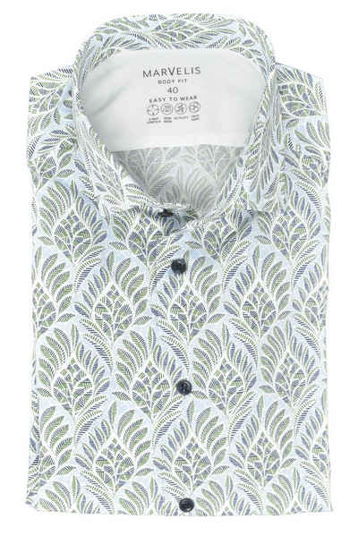 MARVELIS Langarmhemd Easy To Wear Hemd - Body Fit - Langarm - Muster - Blau/Grün