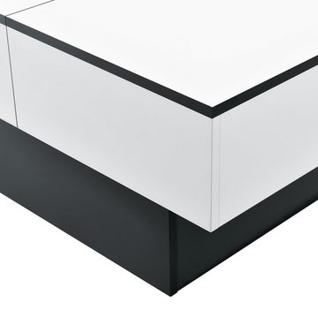 en.casa Couchtisch, »Lens« Wohnzimmertisch mit 2 Staufächern Tischplatte aufziehbar schwarz/weiß